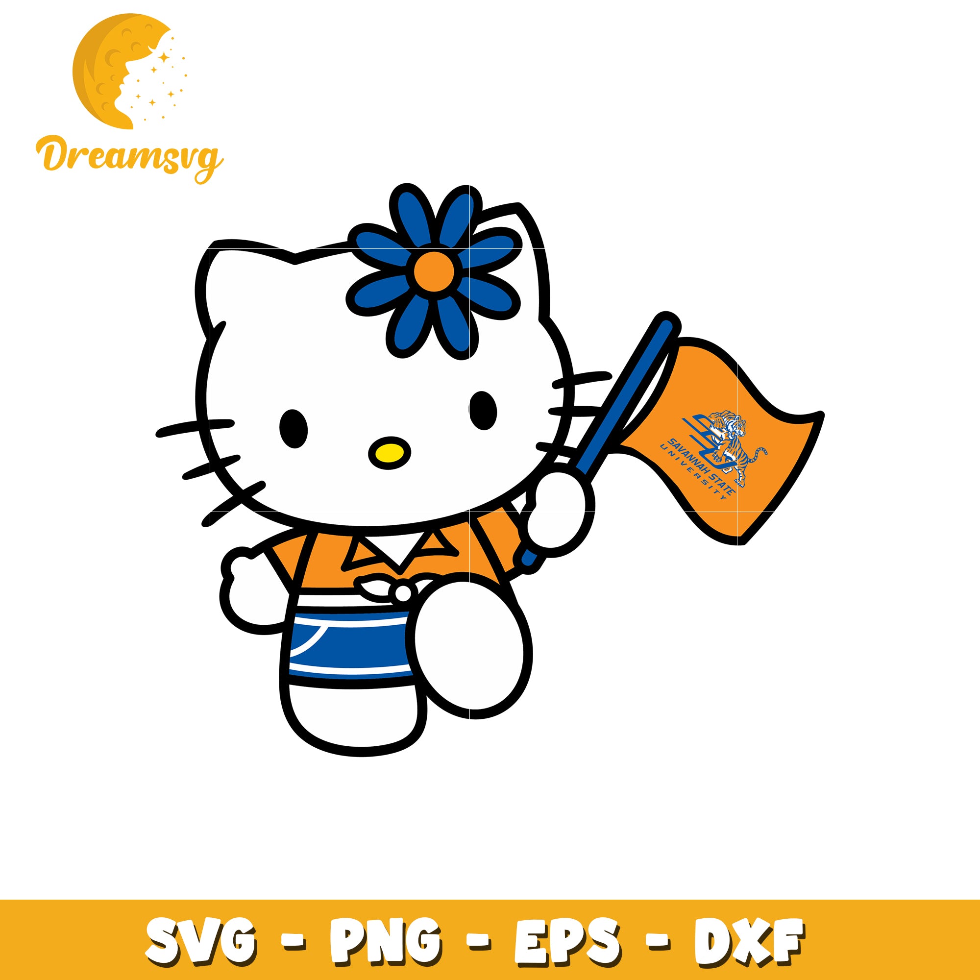 Hello Kitty SVG Design holding Flag with Flower
