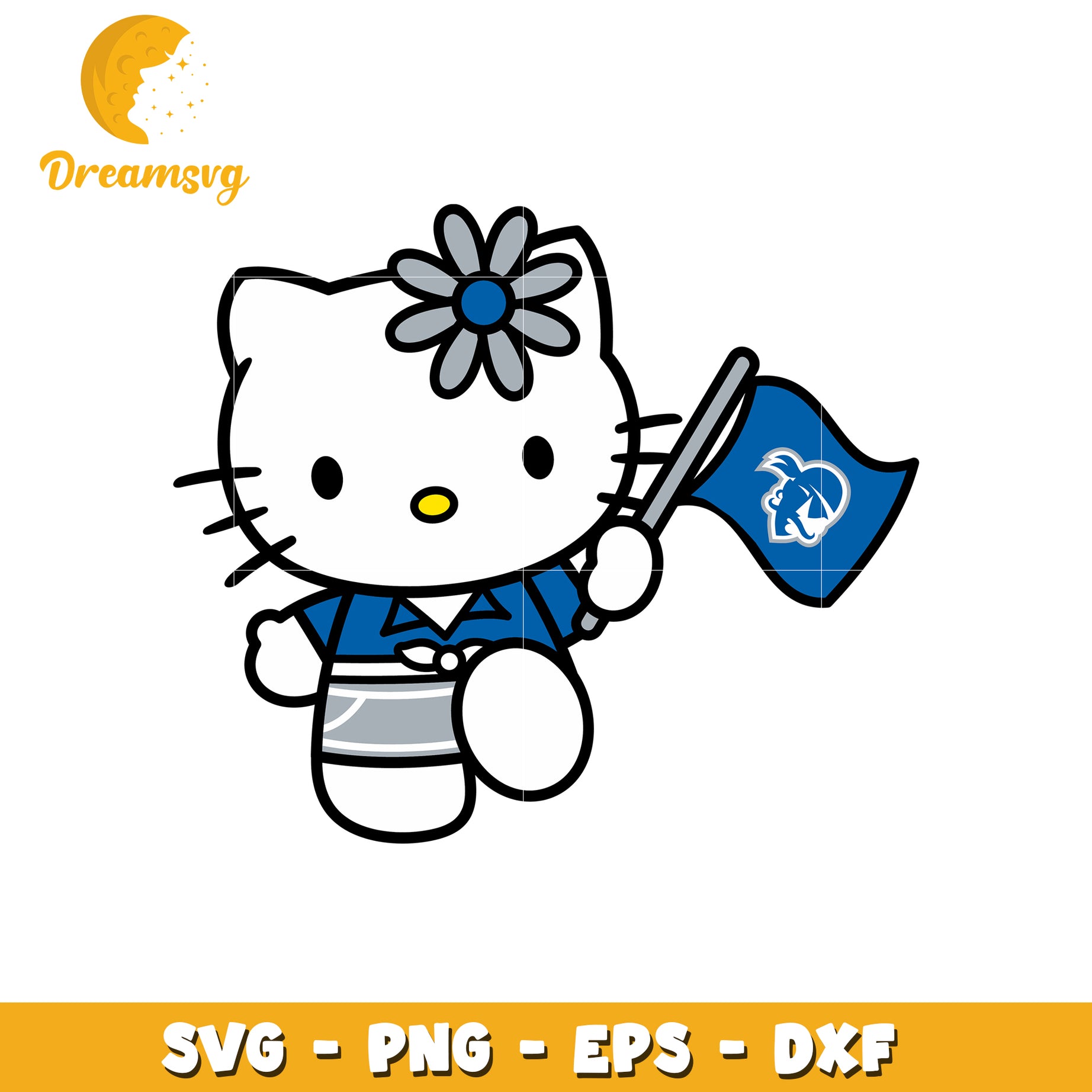 Hello Kitty SVG Design with Blue Flag and Flower