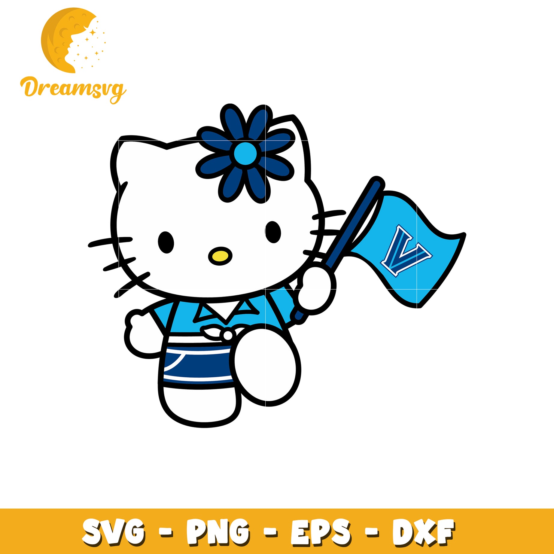 Hello Kitty SVG Design with Blue Flower and Flag