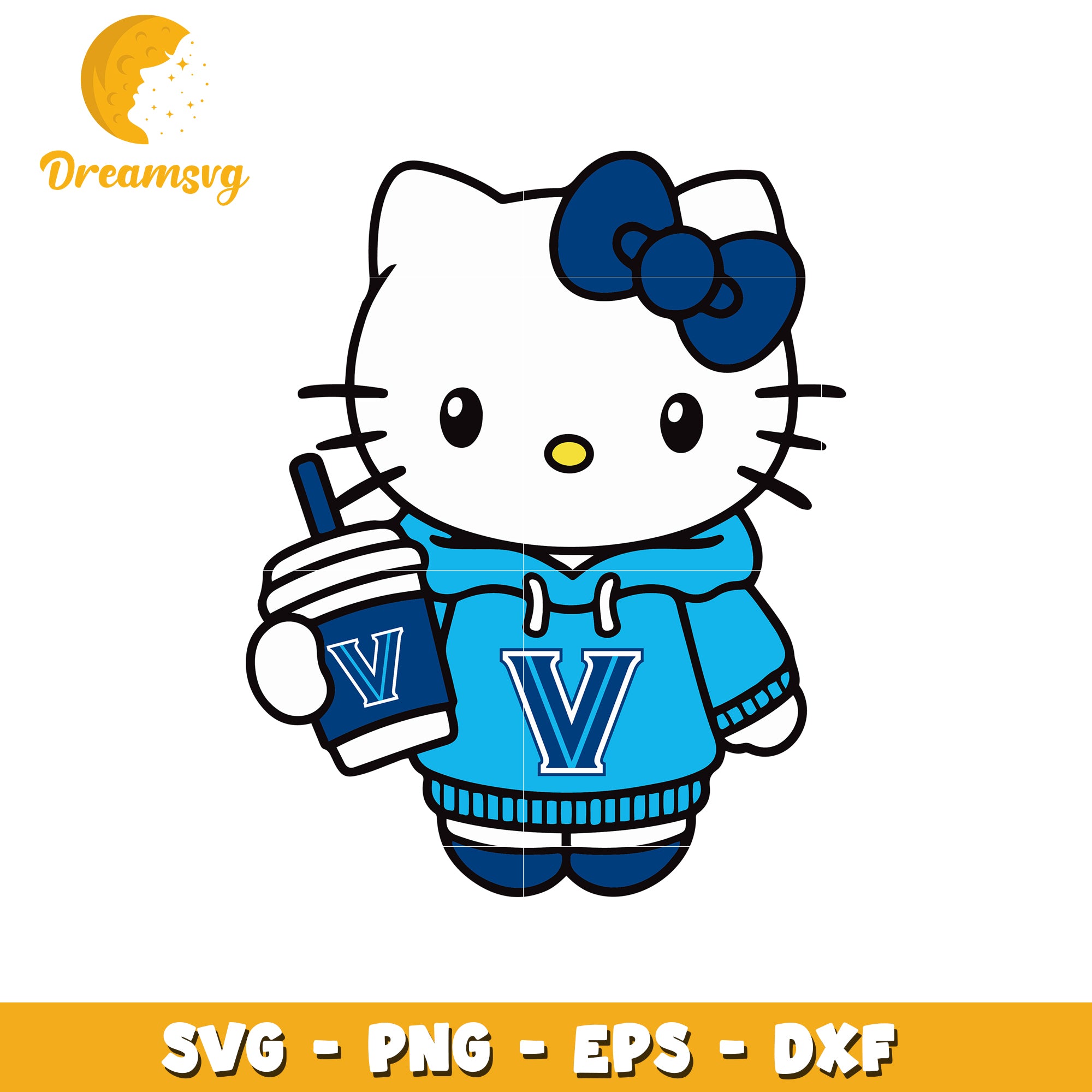 Hello Kitty SVG Design with Blue Hoodie and Drink