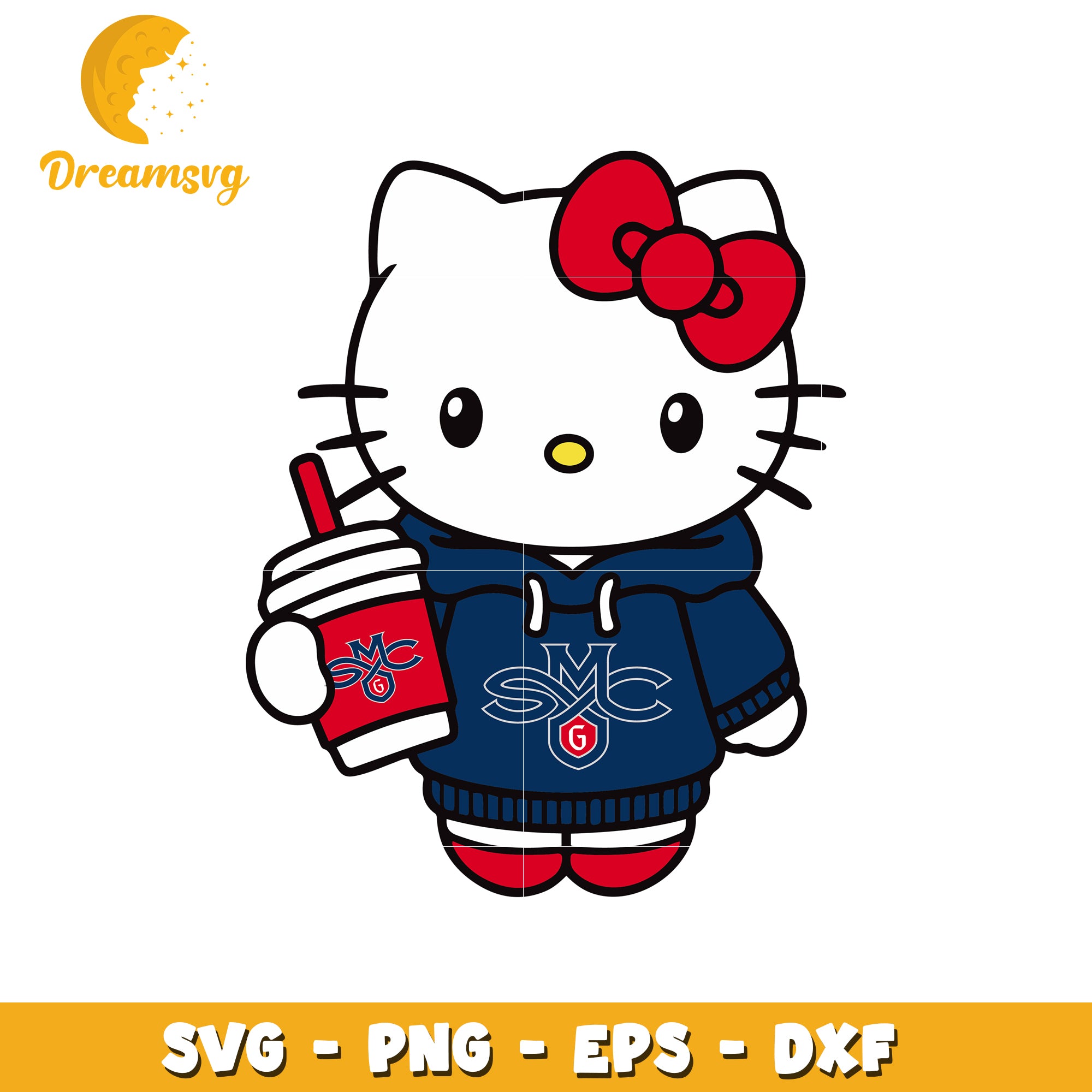 Hello Kitty SVG Design with Drink and Hoodie Art