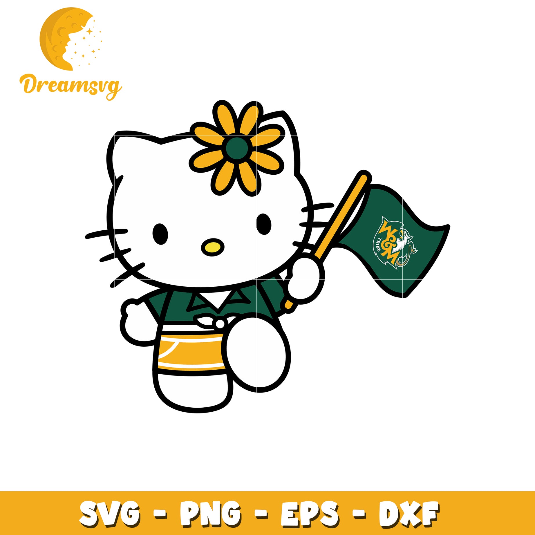 Hello Kitty SVG Design with Flag and Daisy Flower
