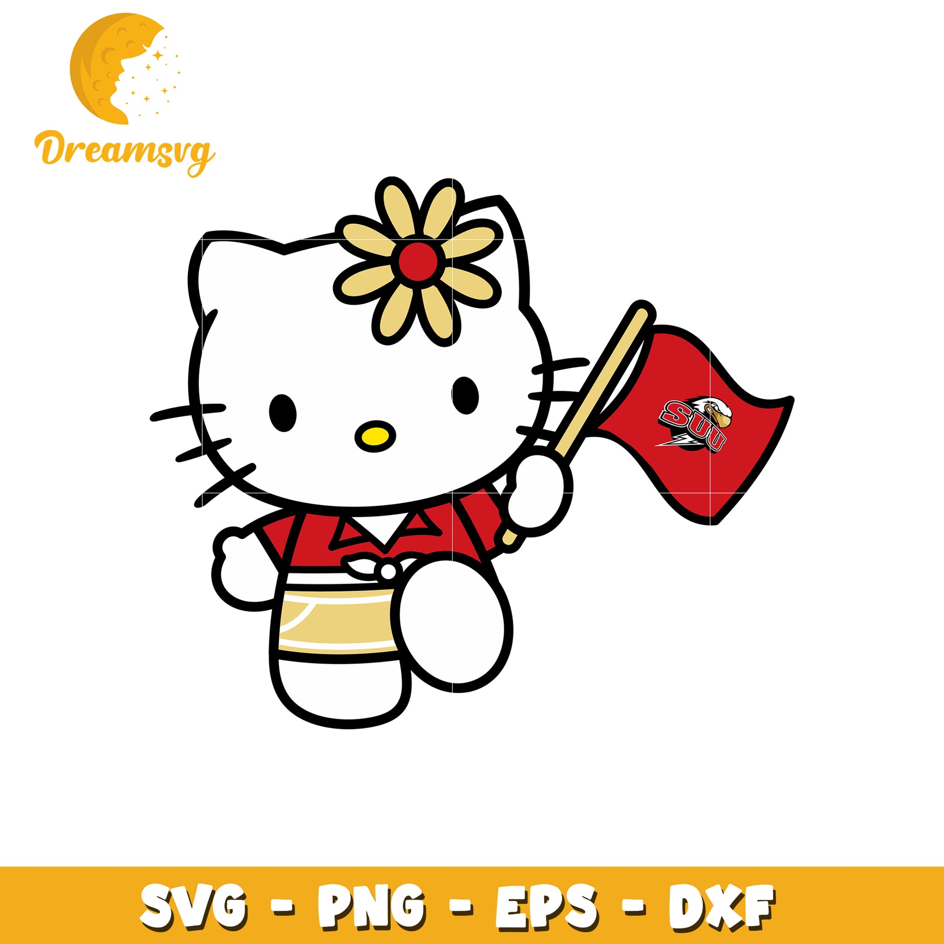 Hello Kitty SVG Design with Flag and Flower Theme