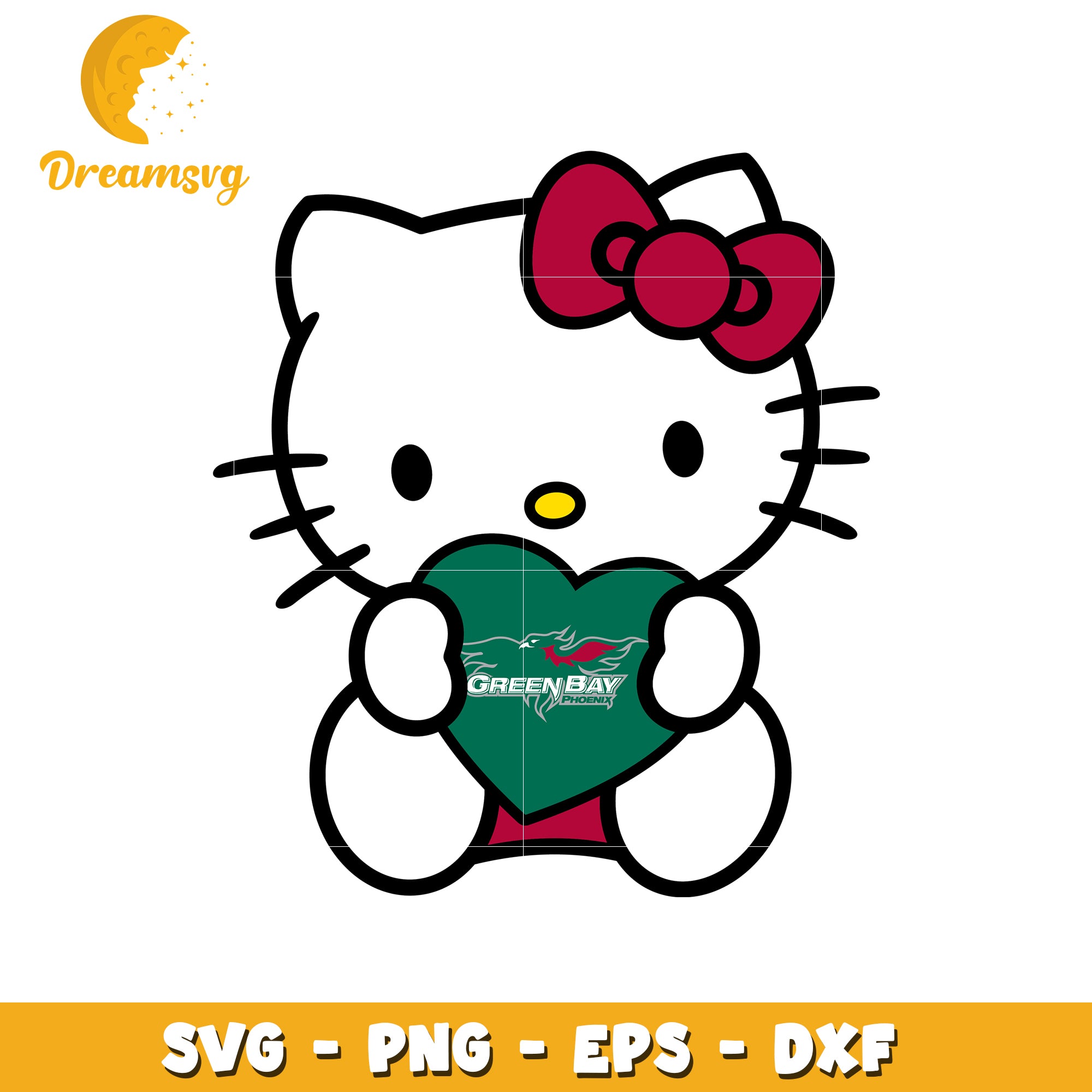 Hello Kitty SVG Design with Green Bay Heart Shape