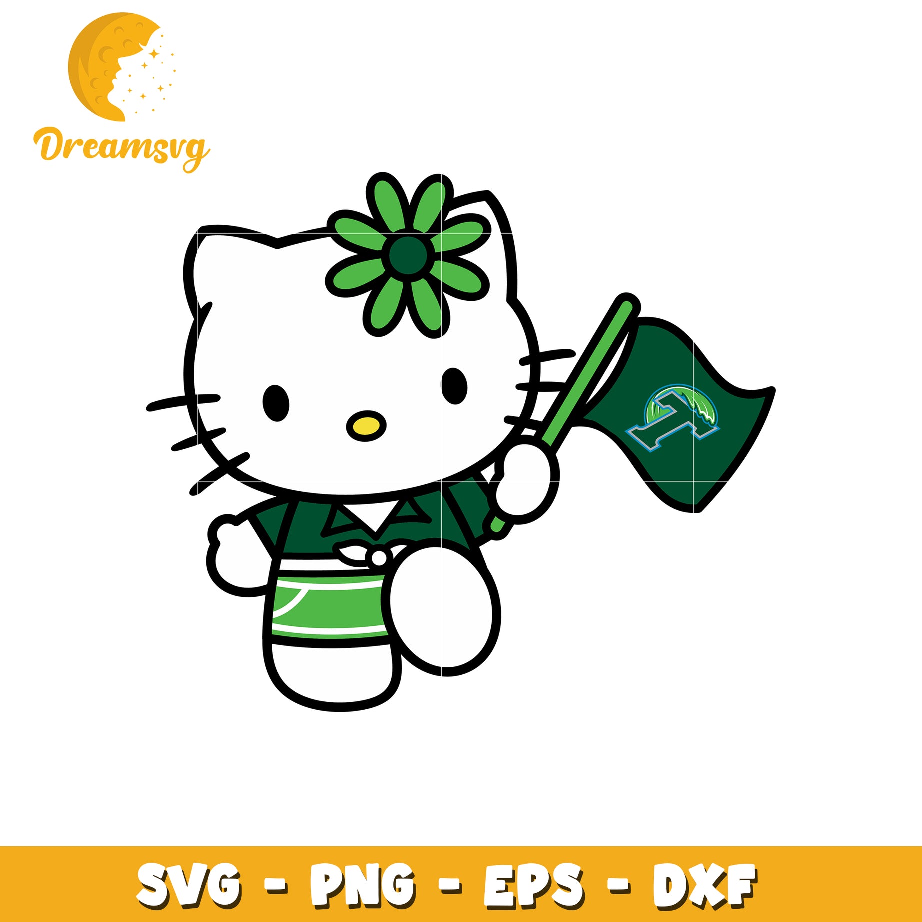 Hello Kitty SVG Design with Green Flower Flag