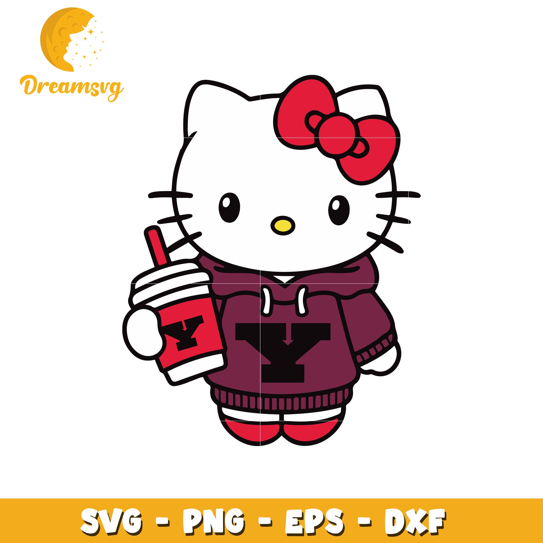 Hello Kitty SVG Design with Hoodie and Drink Icon