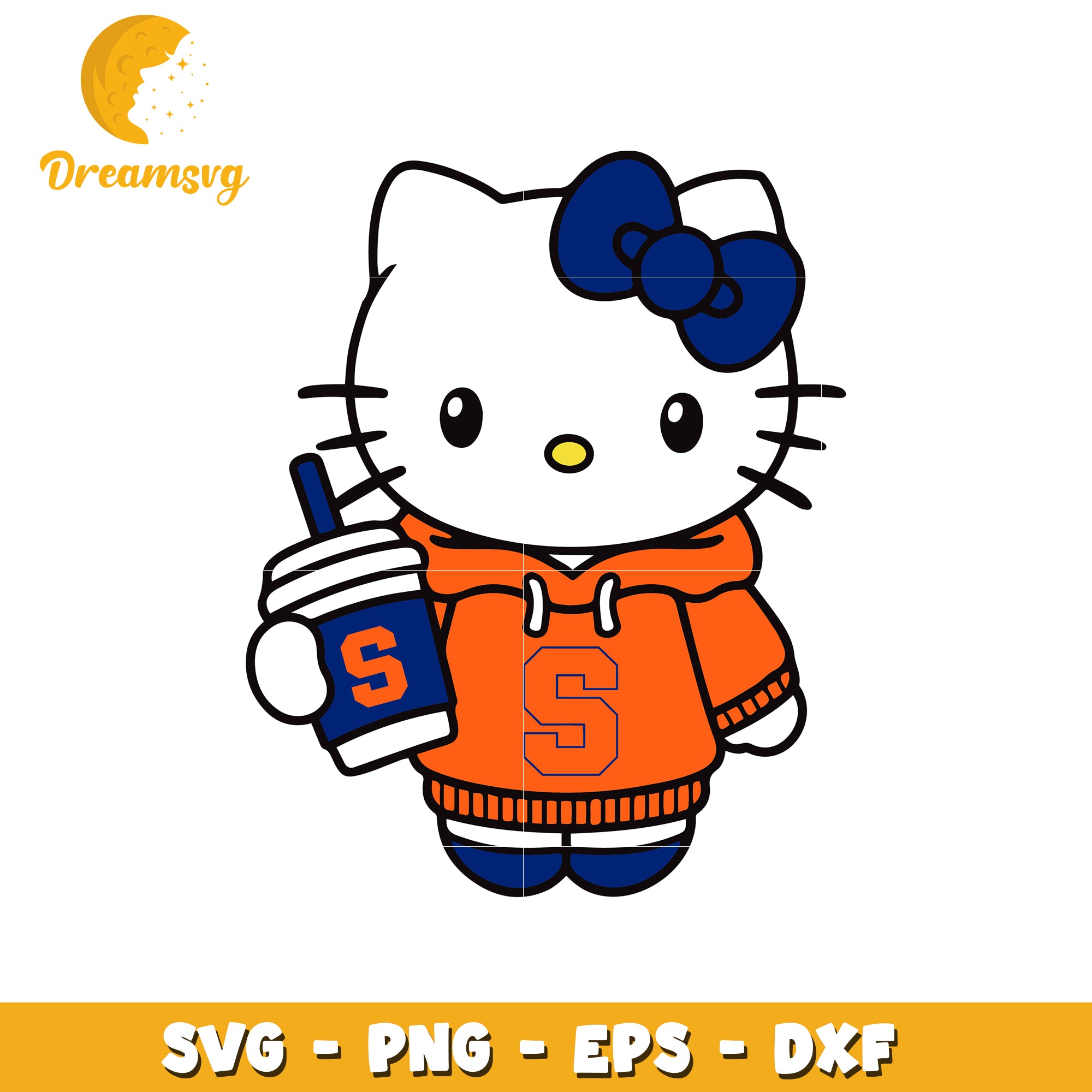 Hello Kitty SVG Design with Orange Hoodie and Drink