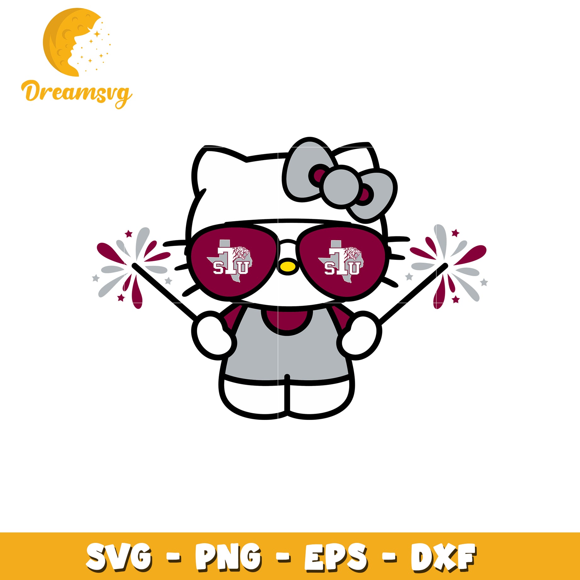 Hello Kitty SVG Design with Sunglasses and Fireworks