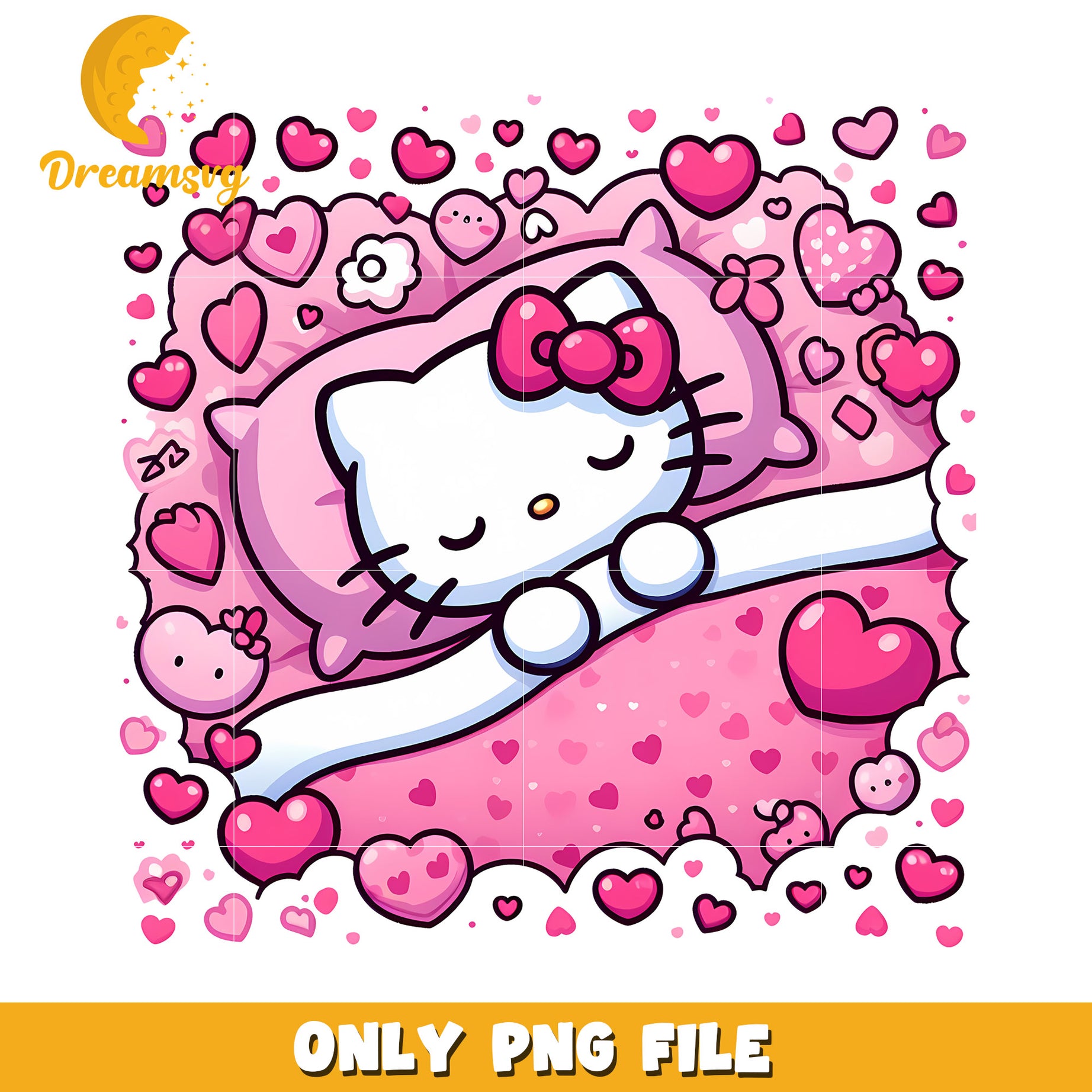 Hello Kitty Sleeping PNG Cute Hearts