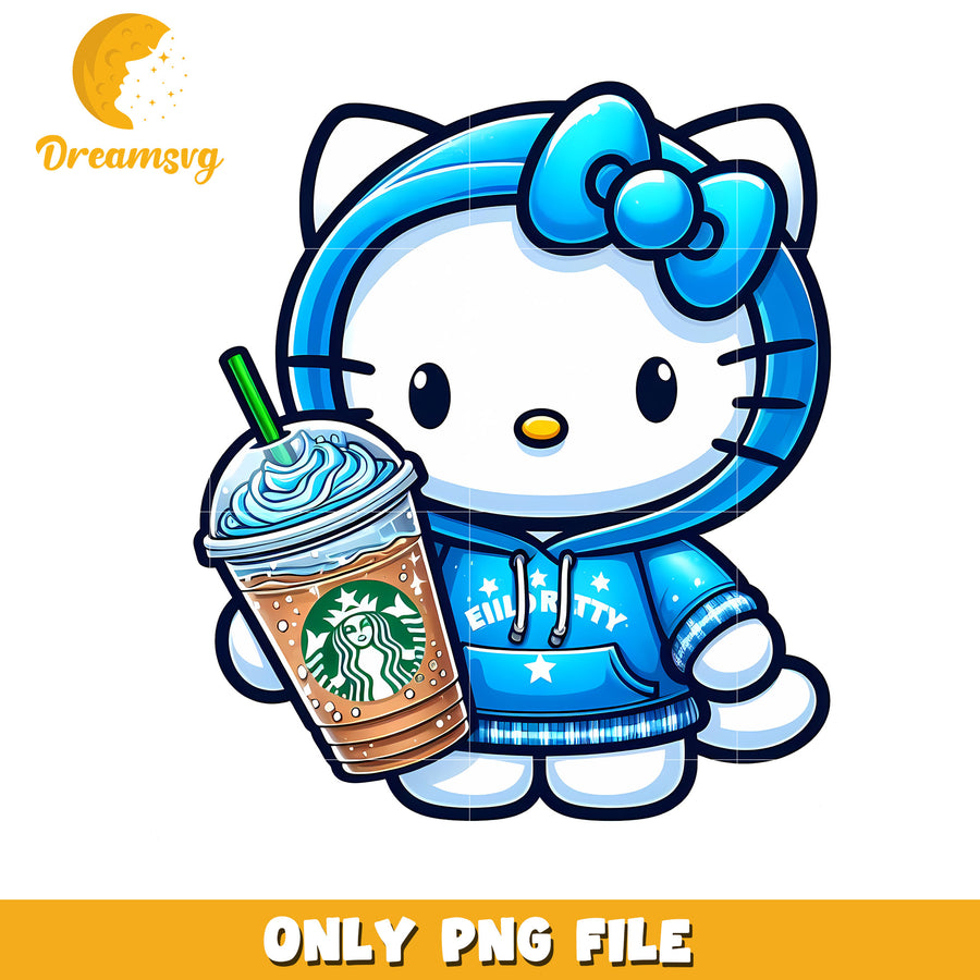 Hello Kitty Starbucks PNG Blue Hoodie Design