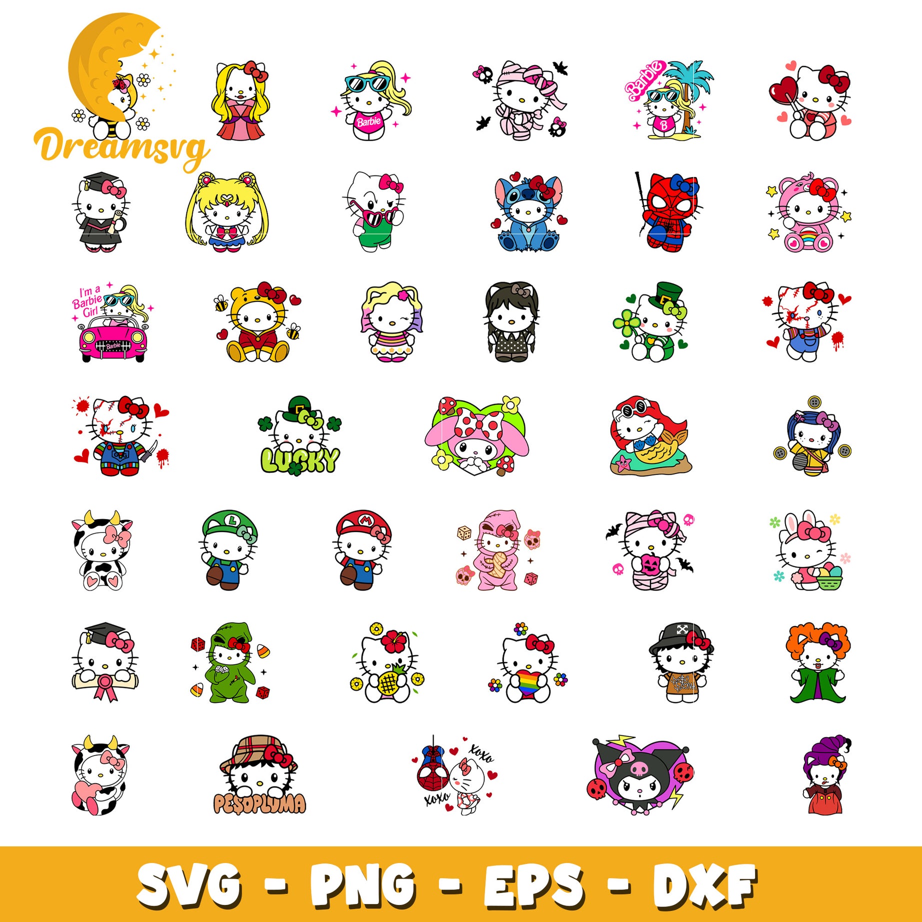 Hello kitty cosplay design bundle svg, hello kitty cartoon​ svg