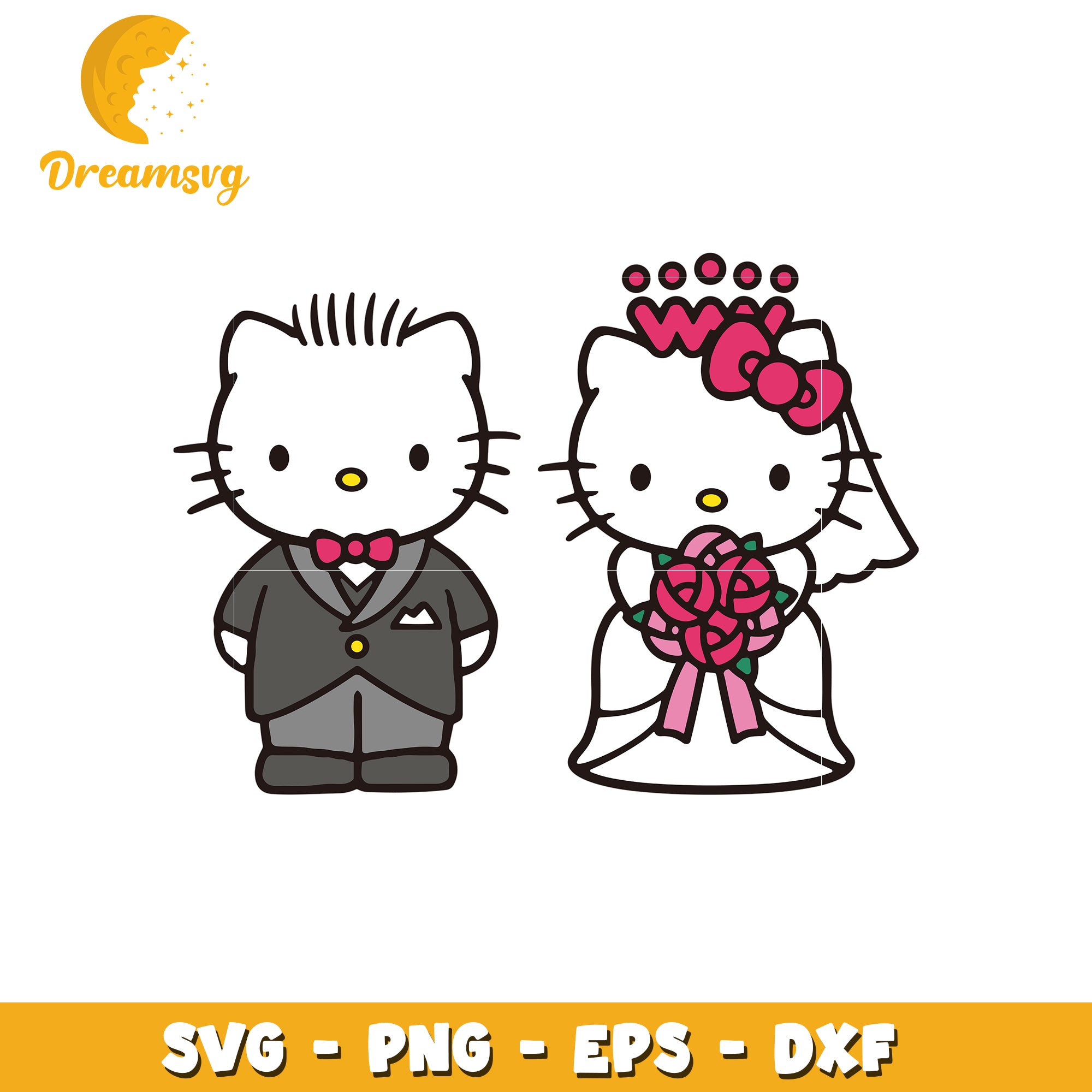 Hello Kitty Wedding SVG PNG EPS DXF Cut Files