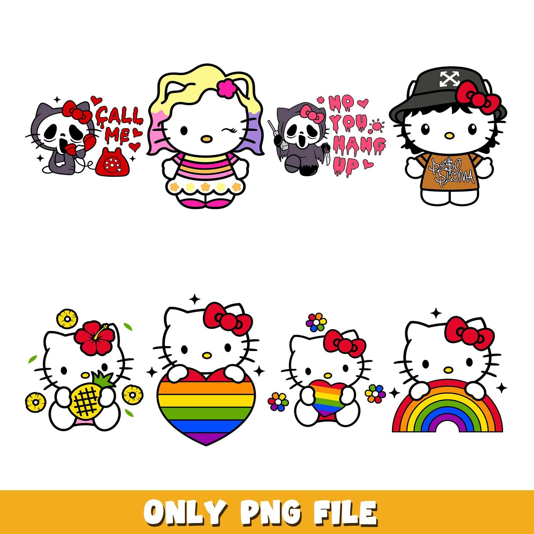  Hello Kitty Horror Halloween and cute  png,  Hello Kitty bundle png, cartoon png 