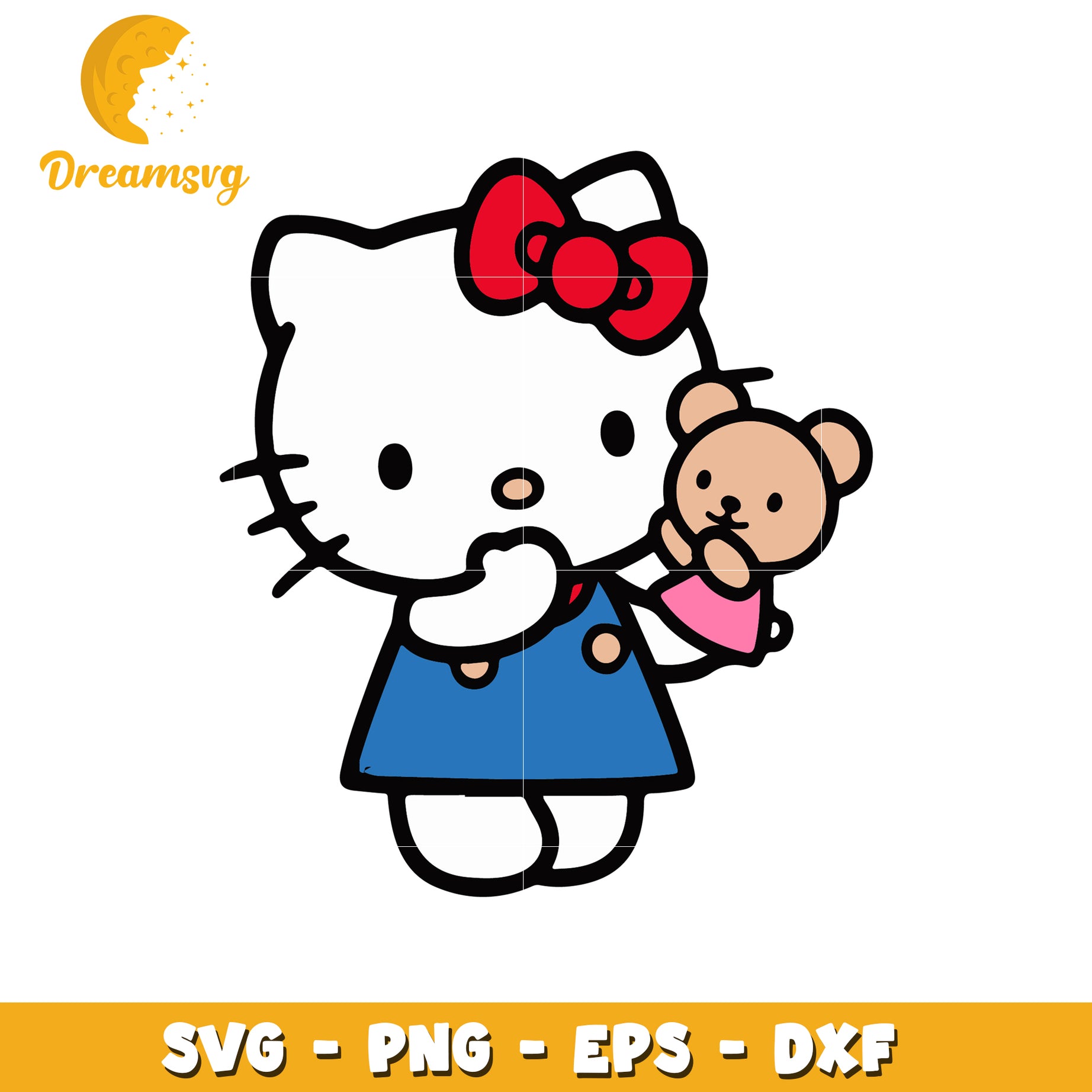 Hello Kitty with Teddy Bear SVG Design Cute Clipart Files