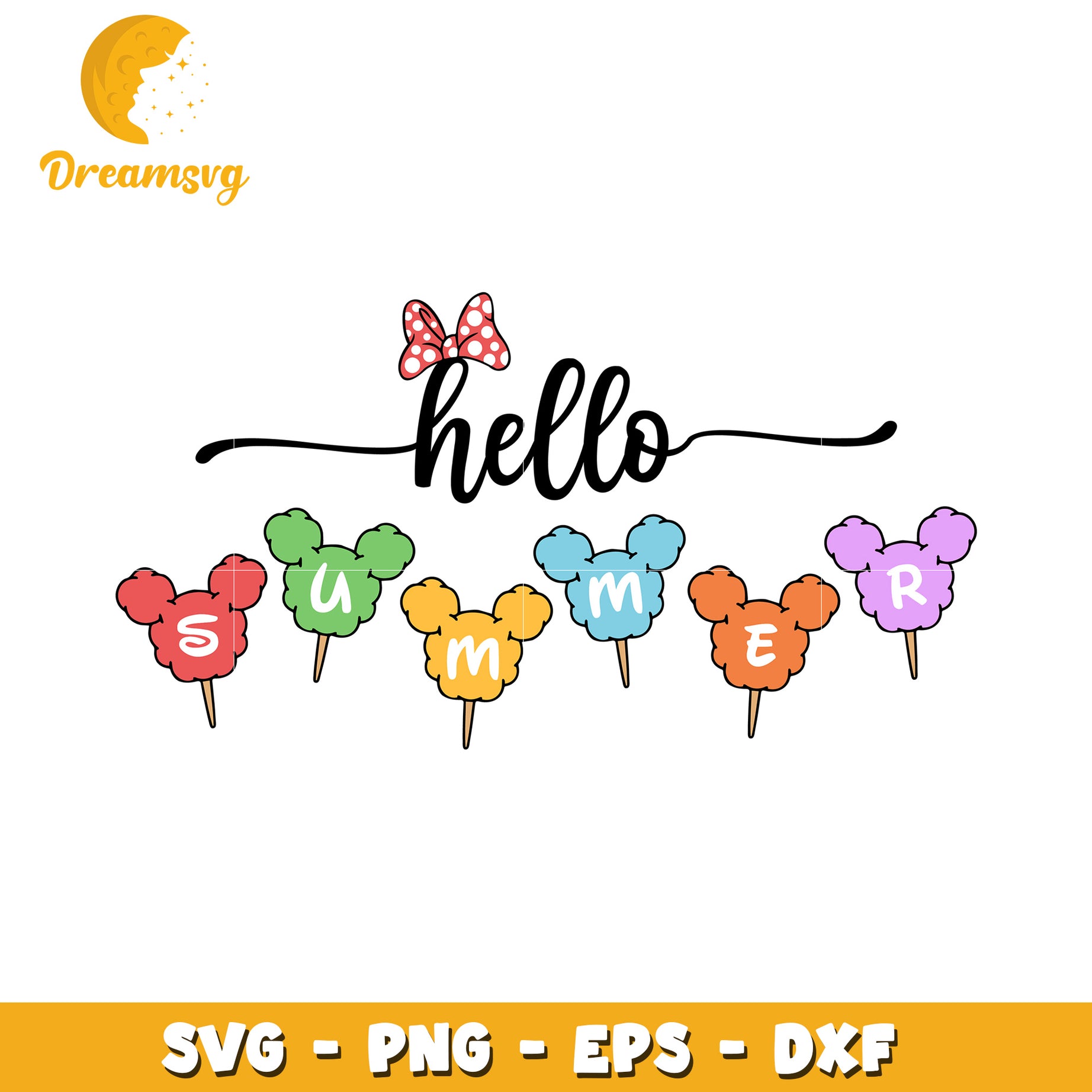 Hello Summer SVG Cut File Mickey Cotton Candy
