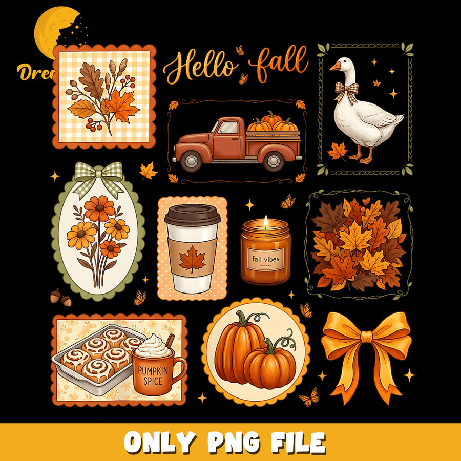 Hello Fall PNG, Autumn Vibes, Seasonal Decor PNG