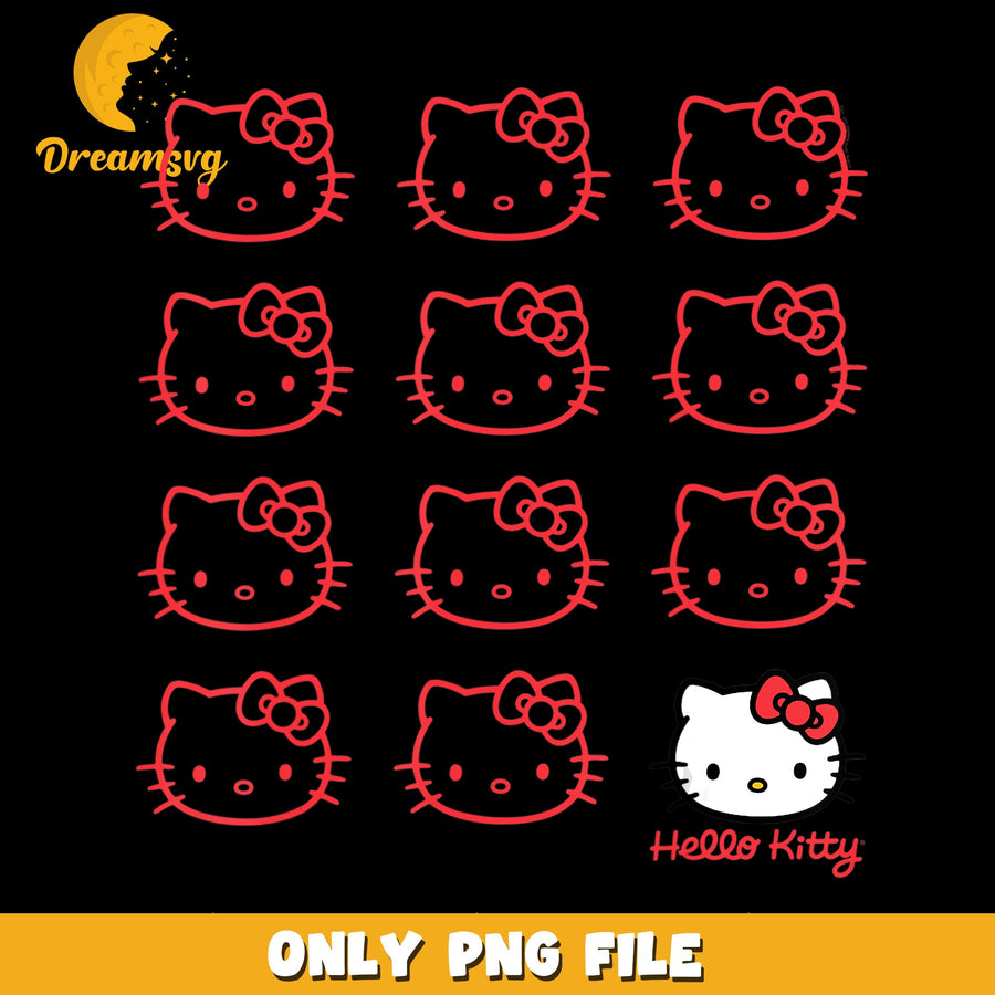Hello Kitty Face Outline Bundle PNG, Sanrio Kitty Head, Kawaii PNG