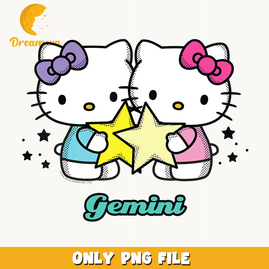 Hello Kitty Gemini Zodiac PNG, Sanrio Astrology Sign, Twin Stars PNG