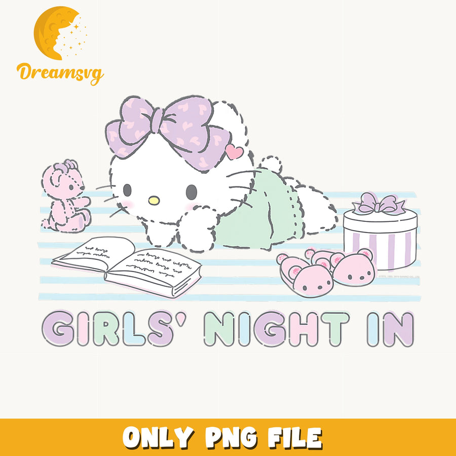 Hello Kitty Girls Night In PNG, Sanrio Reading Book, Cute PNG