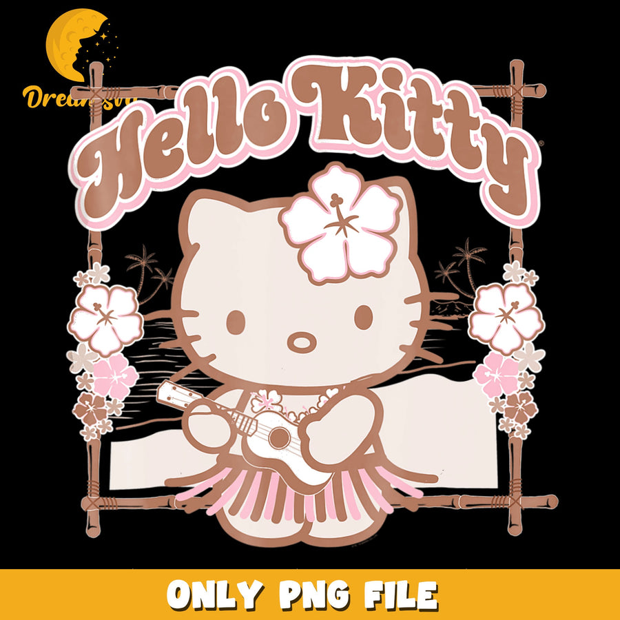 Hello Kitty Hawaiian Hula Ukulele Hibiscus PNG, Sanrio Summer, Beach