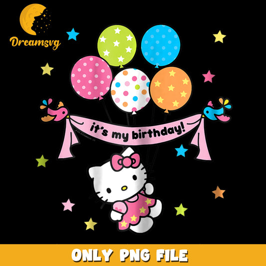 Hello Kitty Its My Birthday Balloons PNG, Sanrio Birthday, Cute PNG