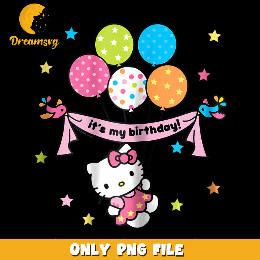 Hello Kitty Its My Birthday Balloons PNG, Sanrio Birthday, Cute PNG