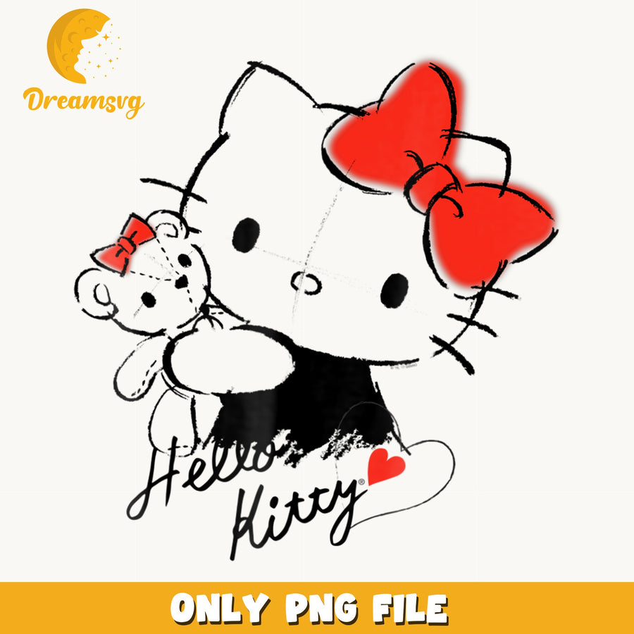 Hello Kitty Red Bow With Teddy Bear PNG, Sanrio Sketch, Cute PNG