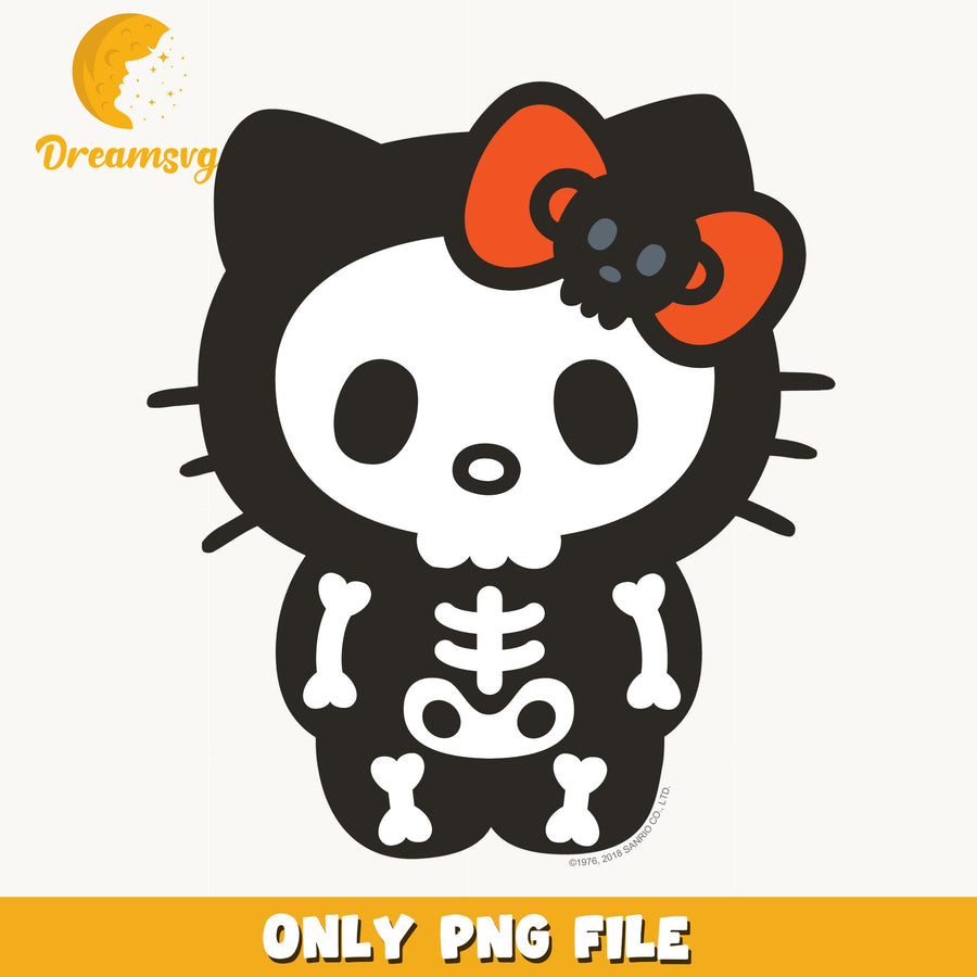 Hello Kitty Skeleton Halloween PNG, Sanrio Spooky Bones, Cute PNG