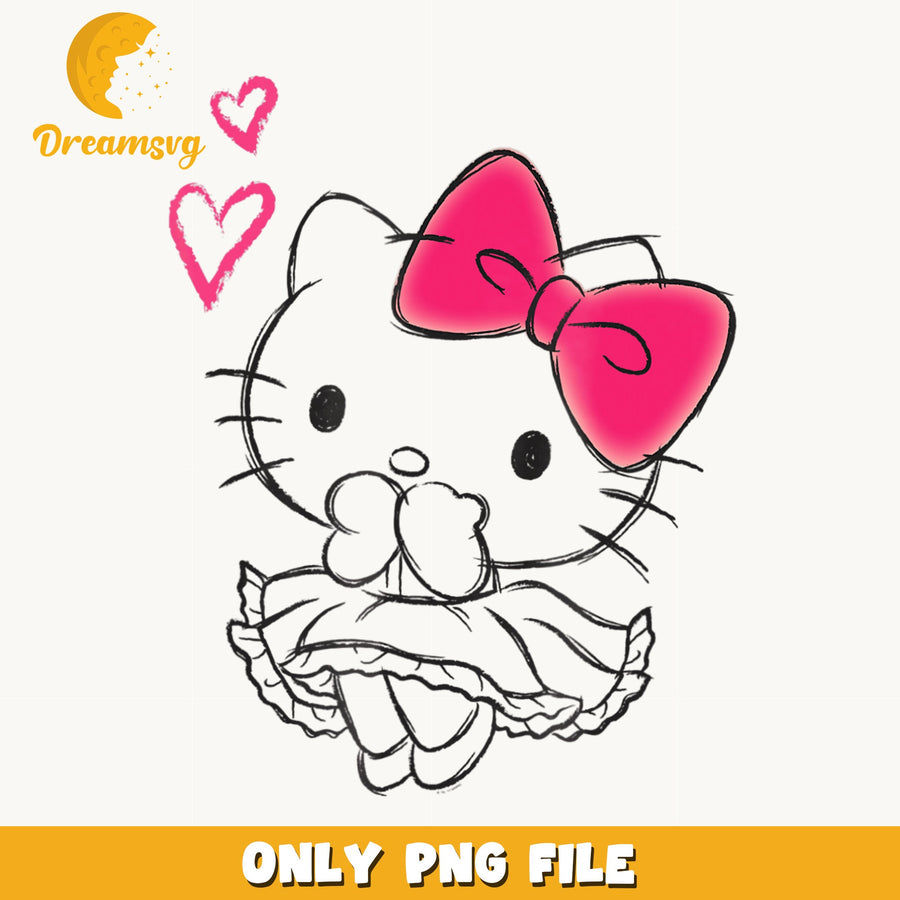 Hello Kitty Sketch Pink Bow PNG, Sanrio Cute Kitty, Valentine PNG