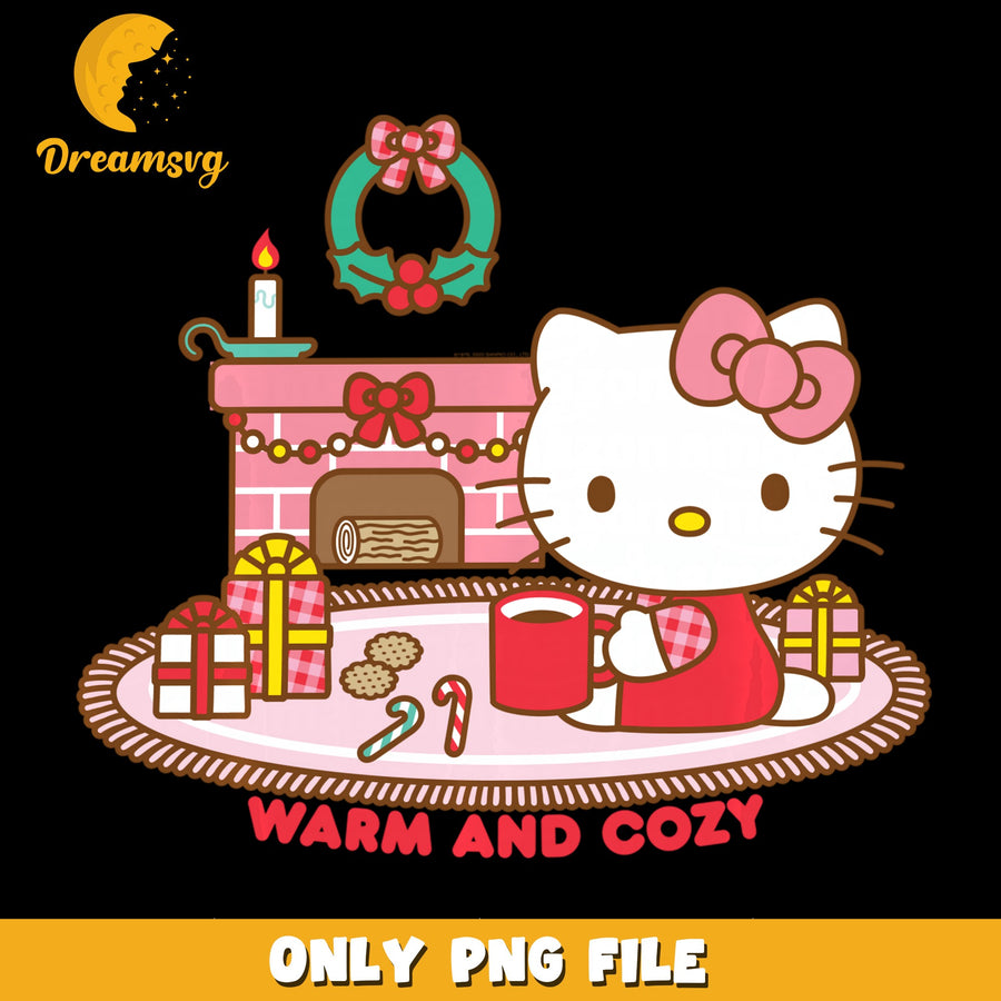 Hello Kitty Warm And Cozy Christmas PNG, Sanrio Fireplace, Holiday PNG