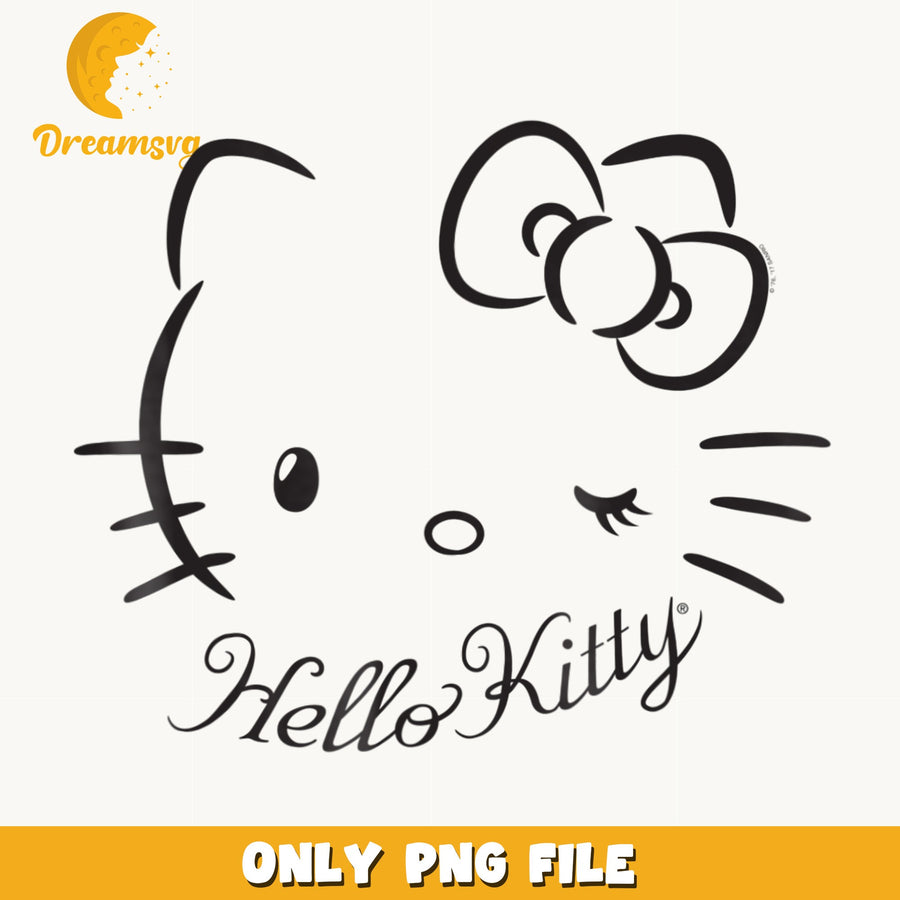 Hello Kitty Winking Face SVG, Sanrio Outline Design, Cute PNG