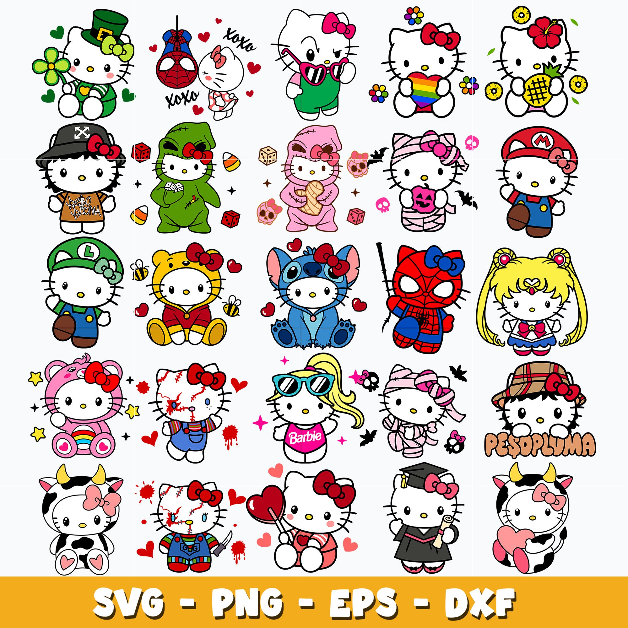 Hello kitty cosplay bundle svg, hello kitty svg, Cartoon svg, Digital download