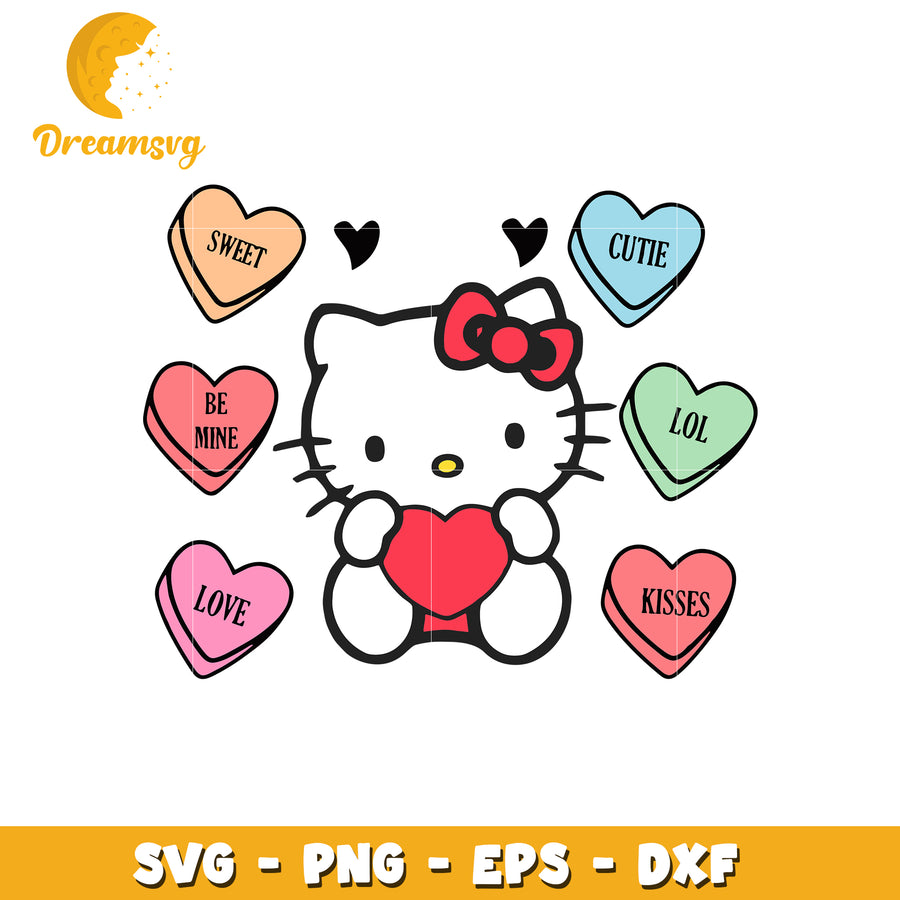 Hello kitty candy heart svg, candy heart svg, hello kitty character svg