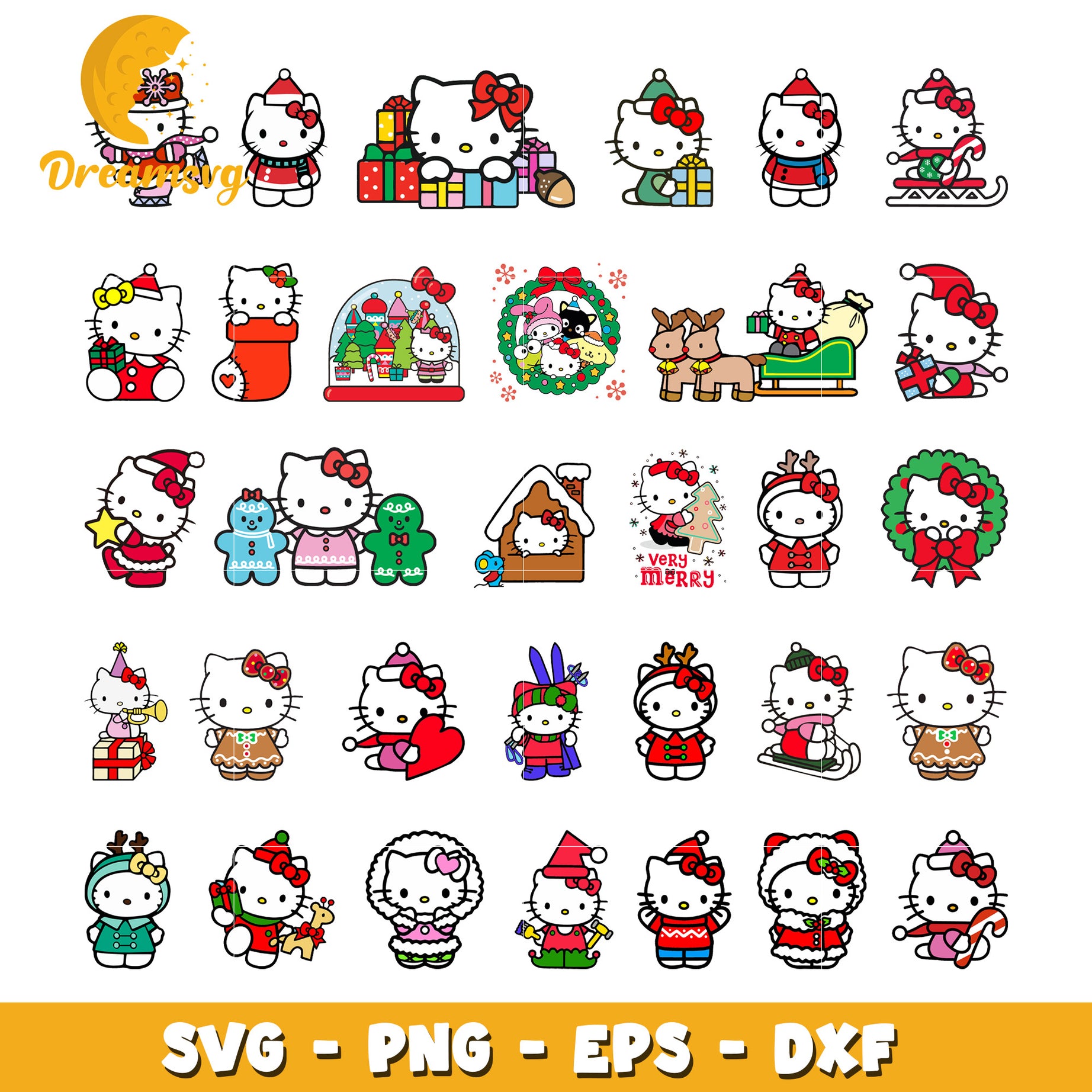 Hello kitty for christmas design bundle svg, hello kitty christmas​ svg