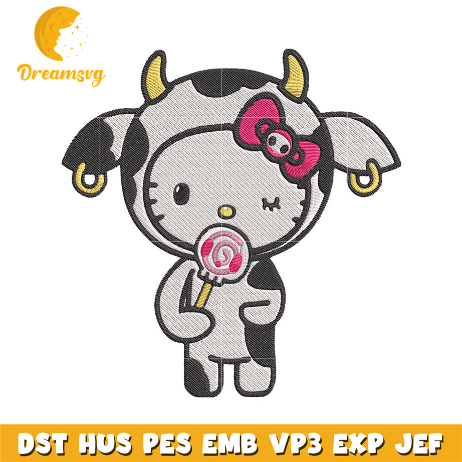 Hello kitty cow Embroidery Design