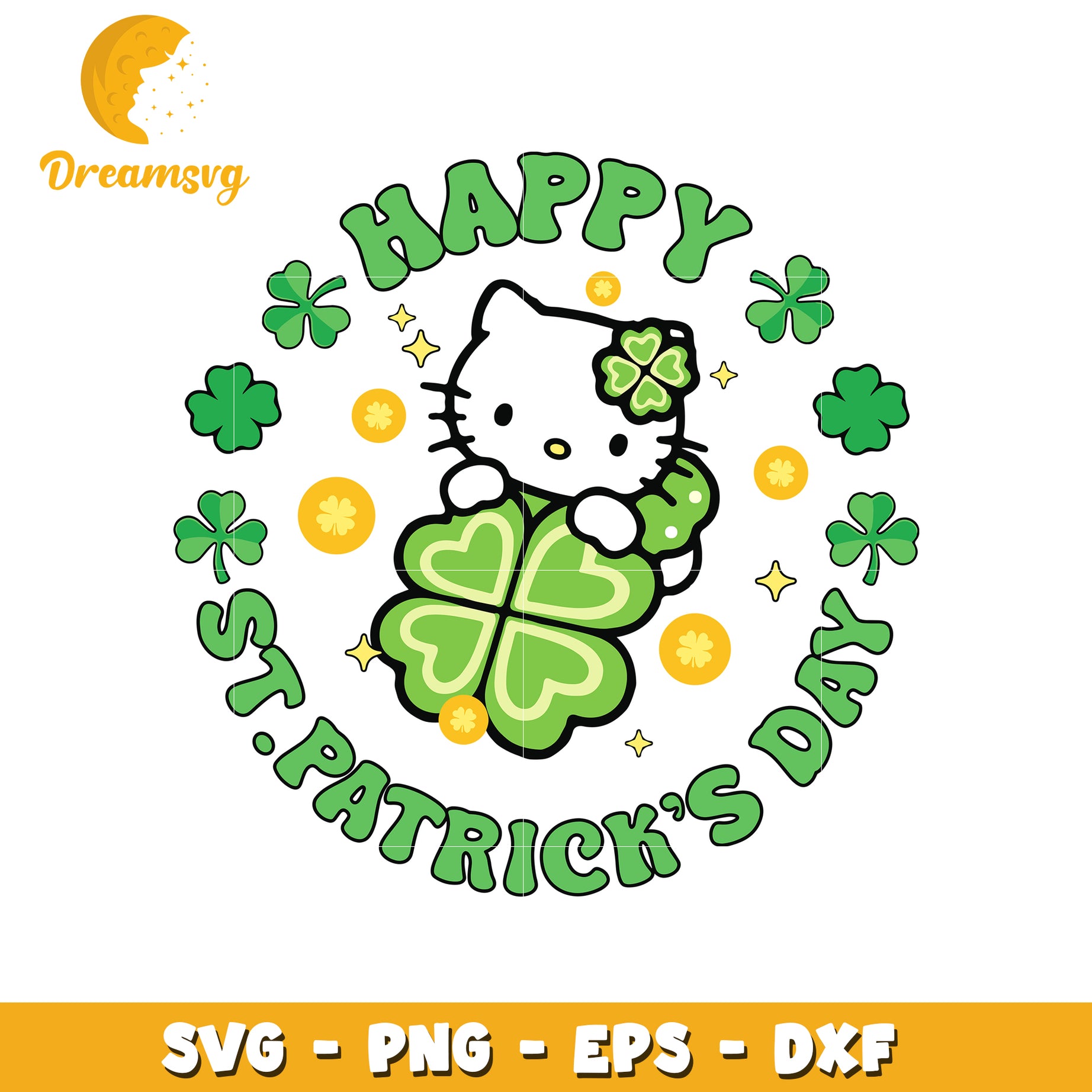 Hello kitty happy patrick day svg, shamrock svg, st patrick day svg