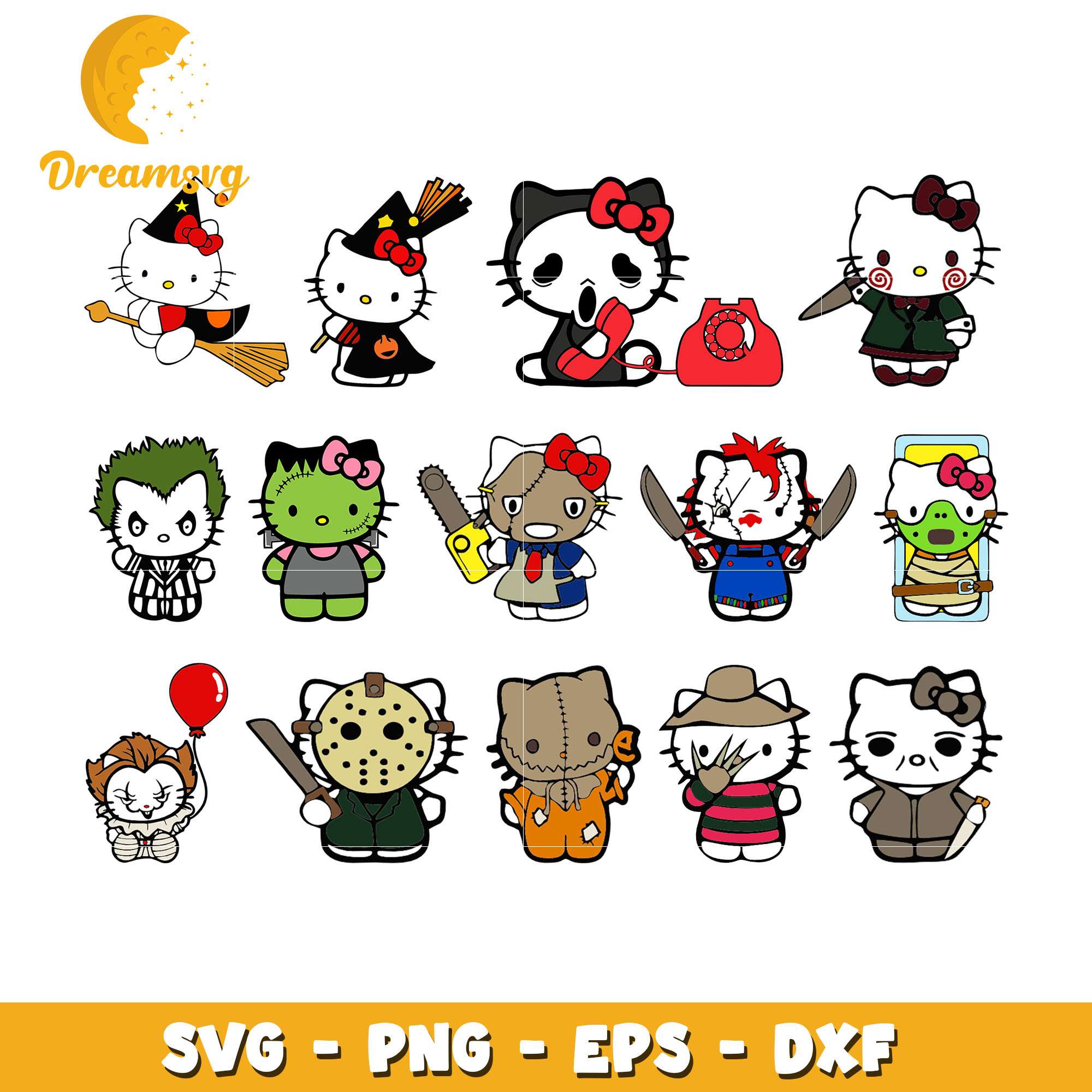 Hello kitty horror design bundle svg, halloween hello kitty​ svg