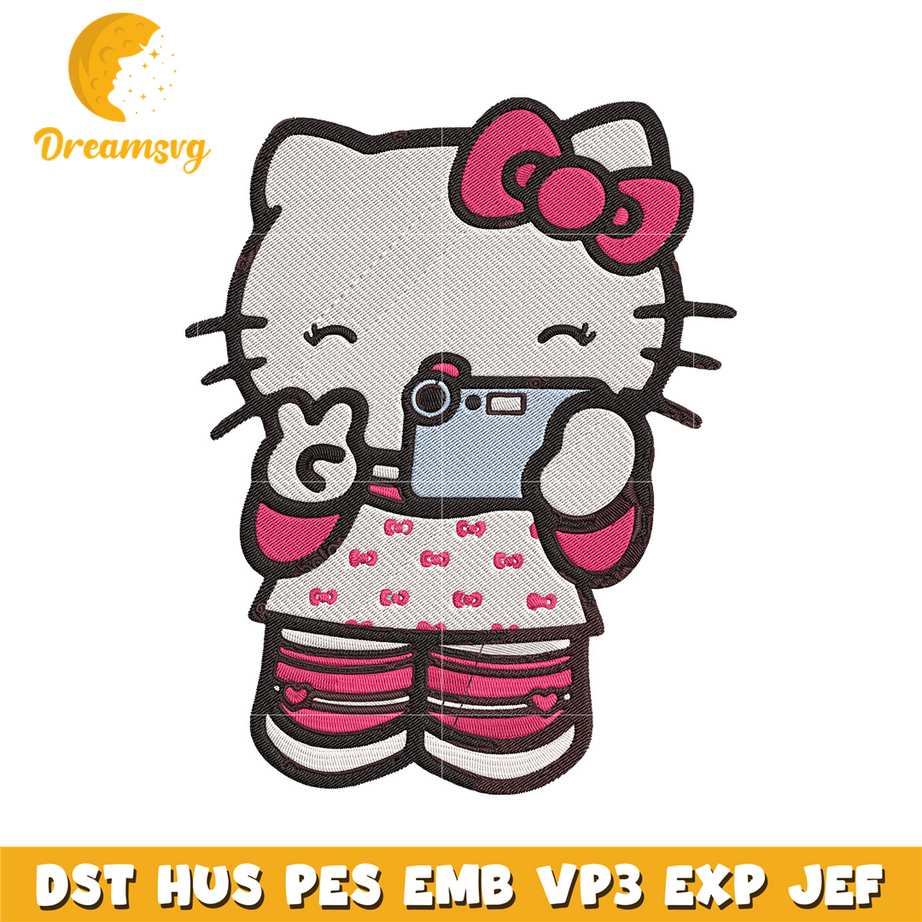 Hello kitty selfie Embroidery Design
