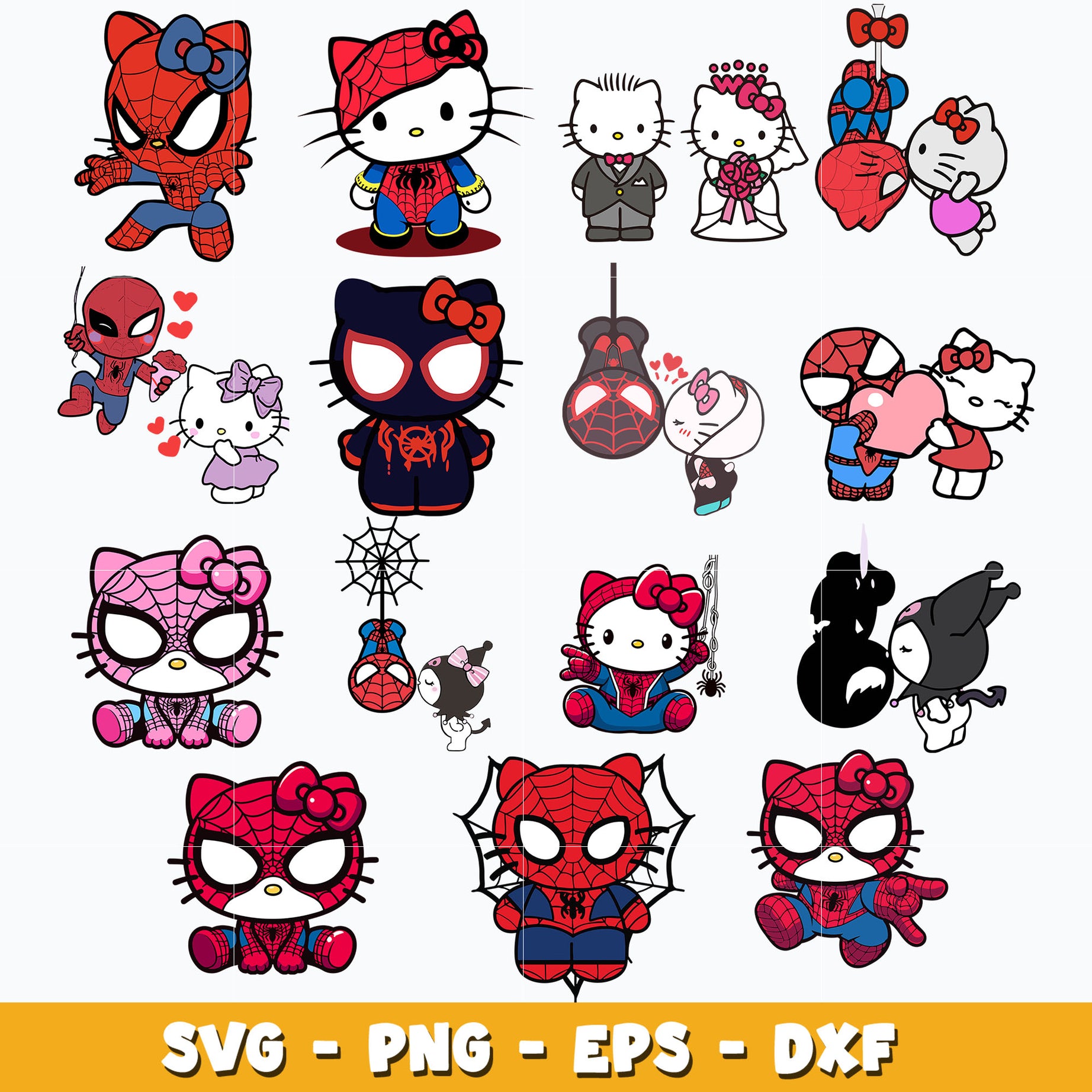 Hello kitty spiderman bundle svg, hello kitty svg, Cartoon svg, Digital download