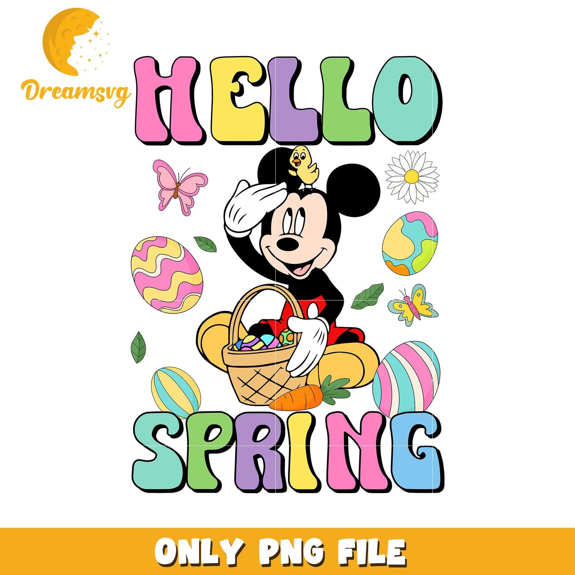 Hello spring mickey mouse png, happy easter day png, mickey png