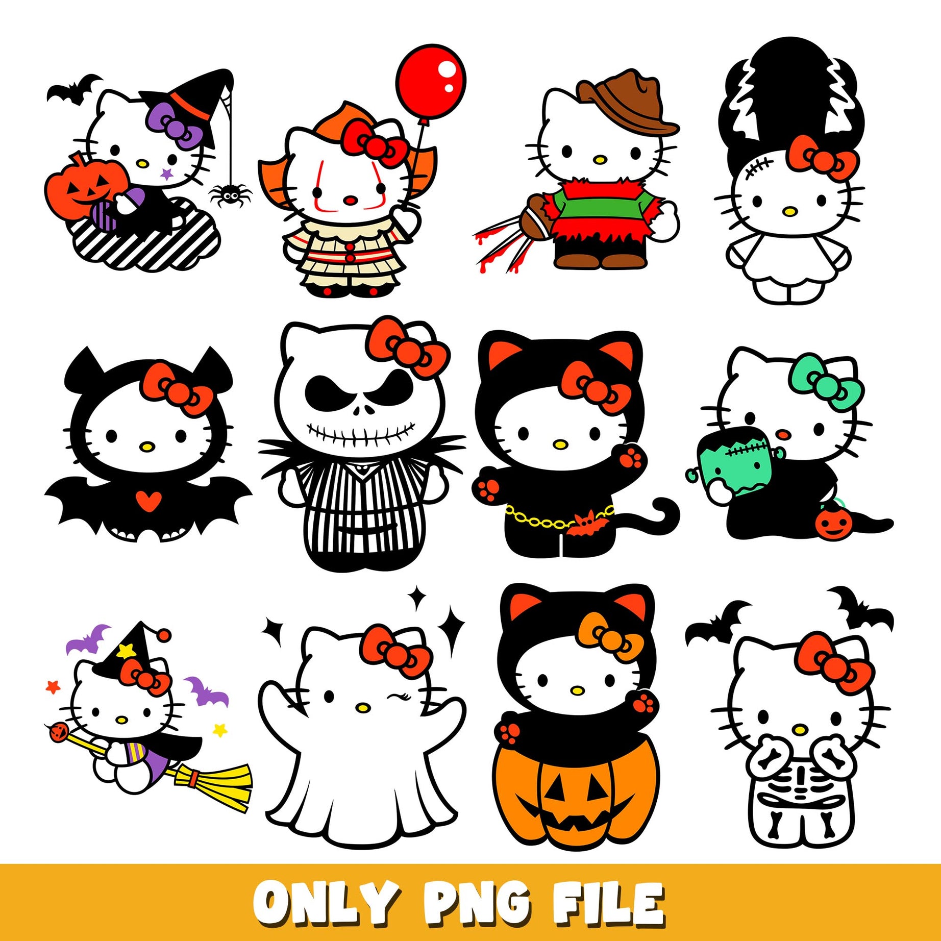 Hello Kitty Halloween png,  Hello Kitty bundle png, cartoon png 