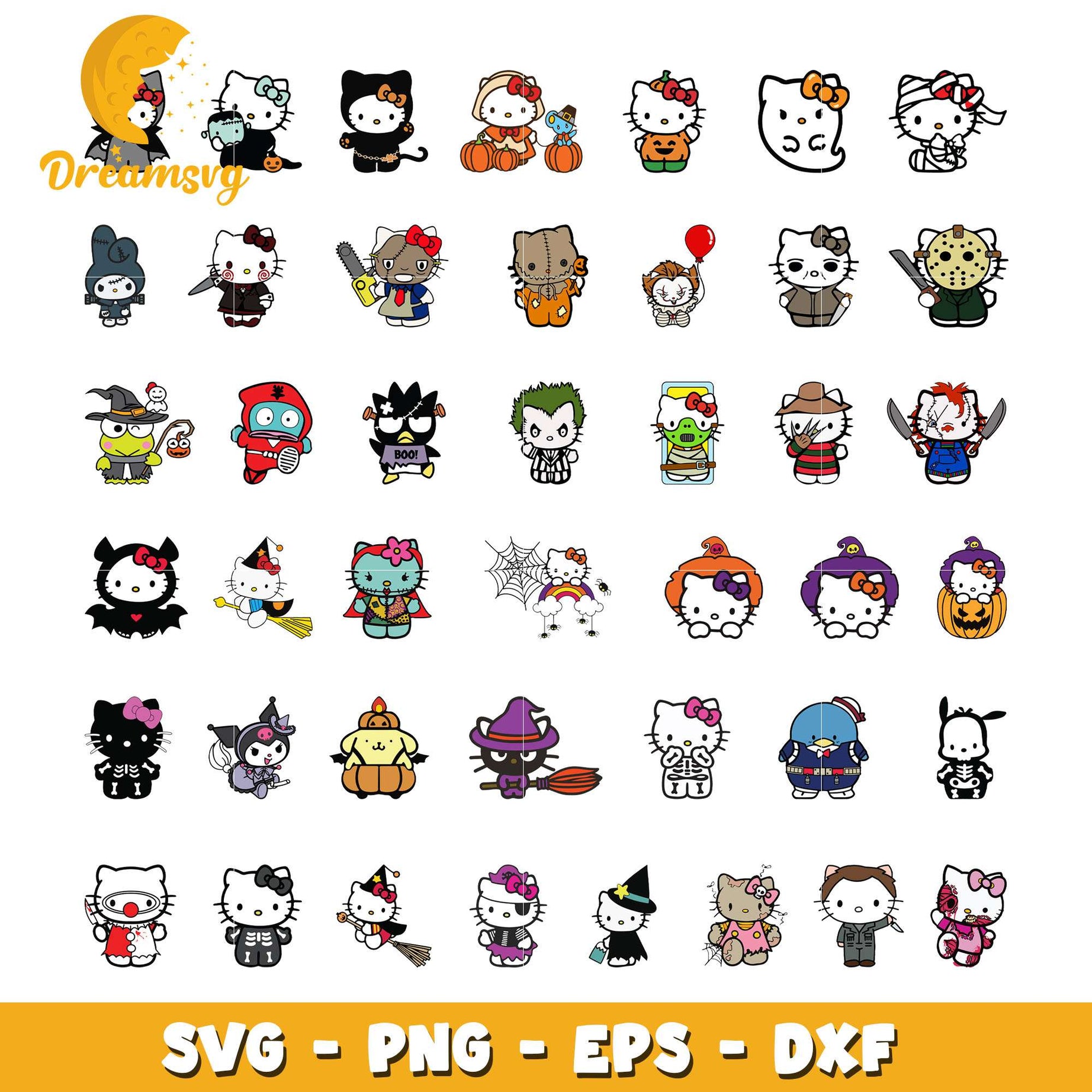 Helloween hello kitty design bundle svg, sanrio halloween​ svg