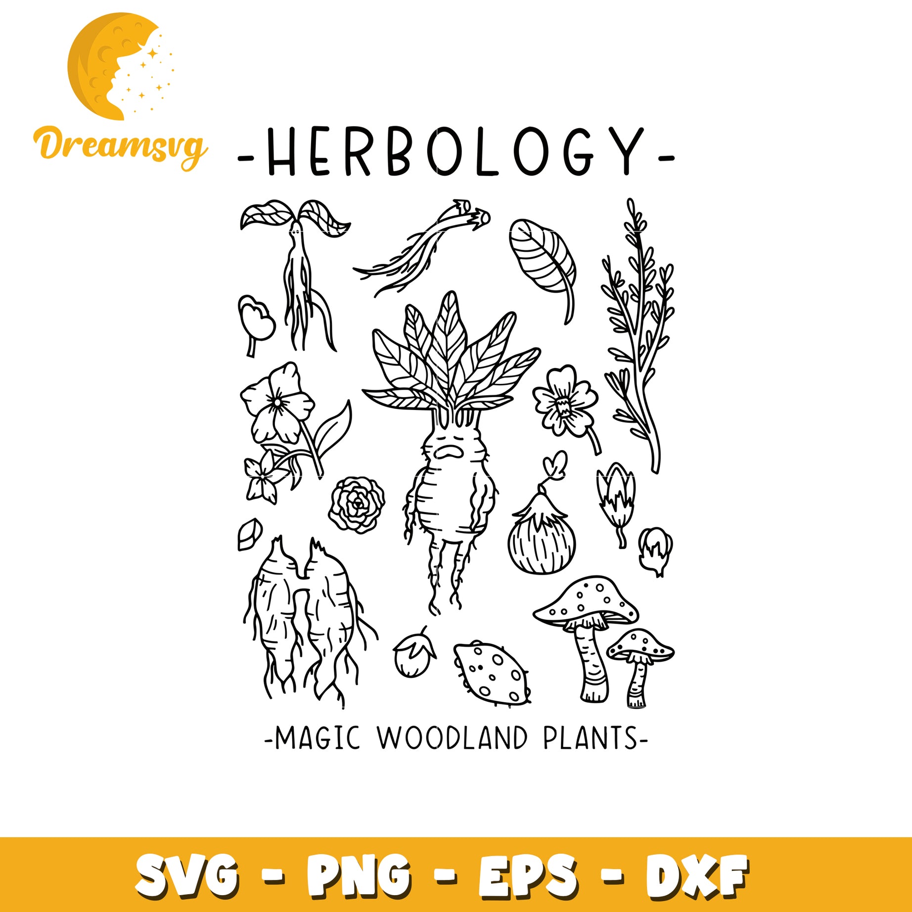 Herbology magic woodlands plants svg, plant svg, outline svg