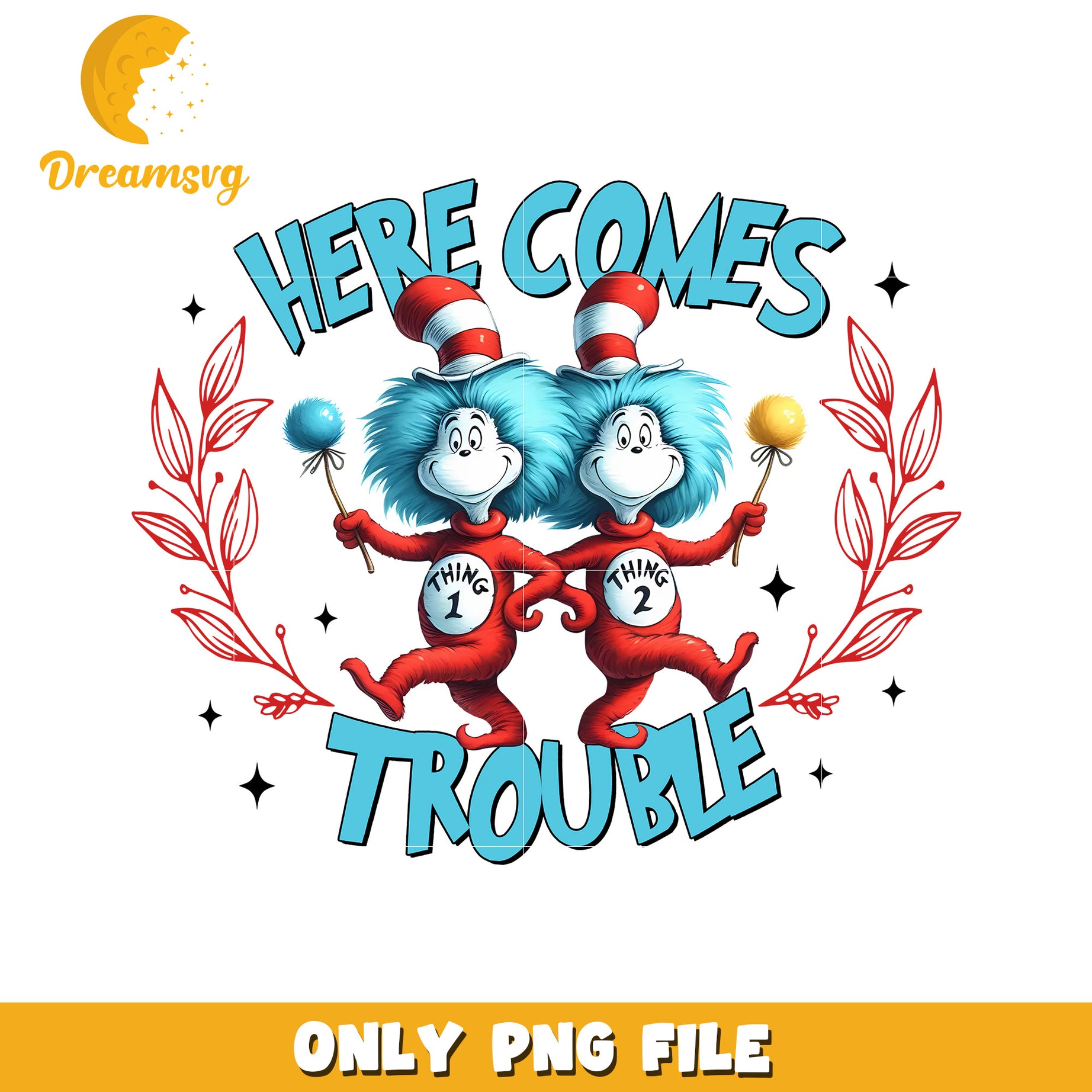 Here comes trouble png, dr seuss cartoon png, things characters png