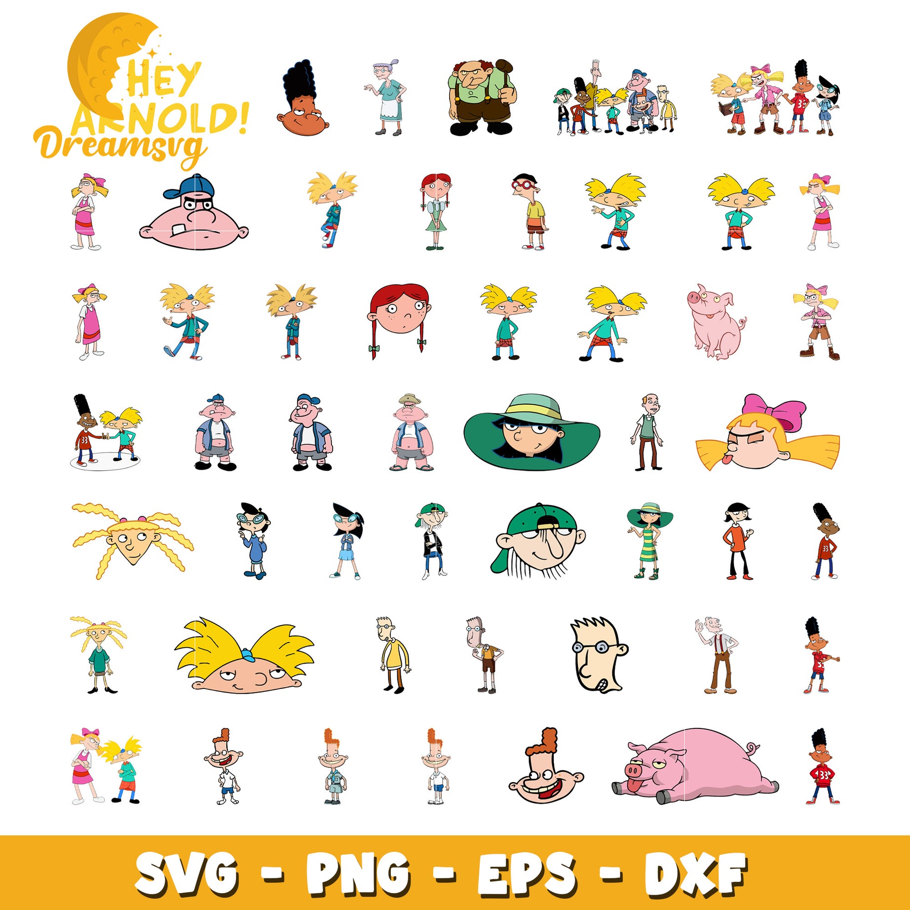 Hey arnold cartoon design bundle svg, hey arnold characters​ svg