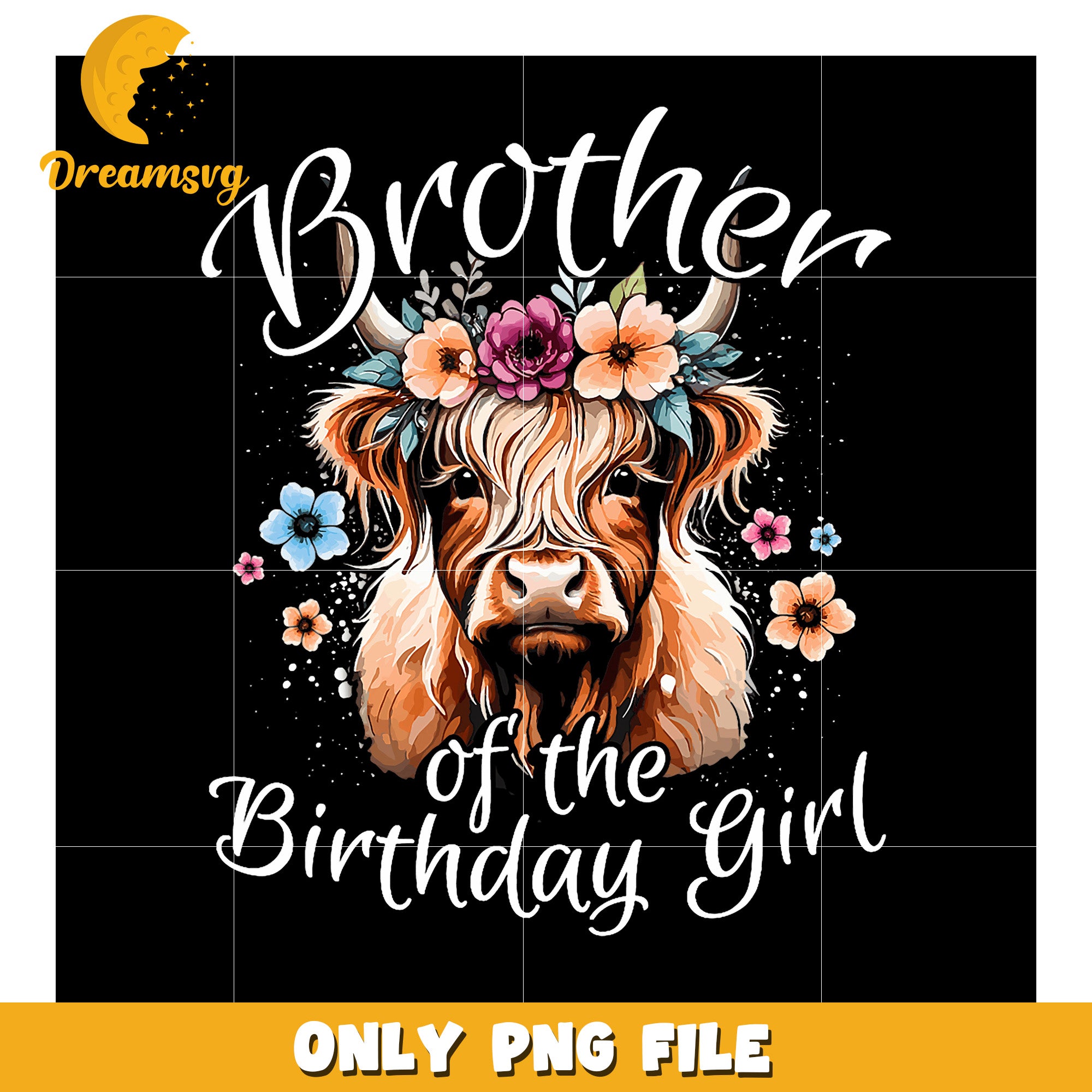 Highland Cow Brother Birthday Girl PNG