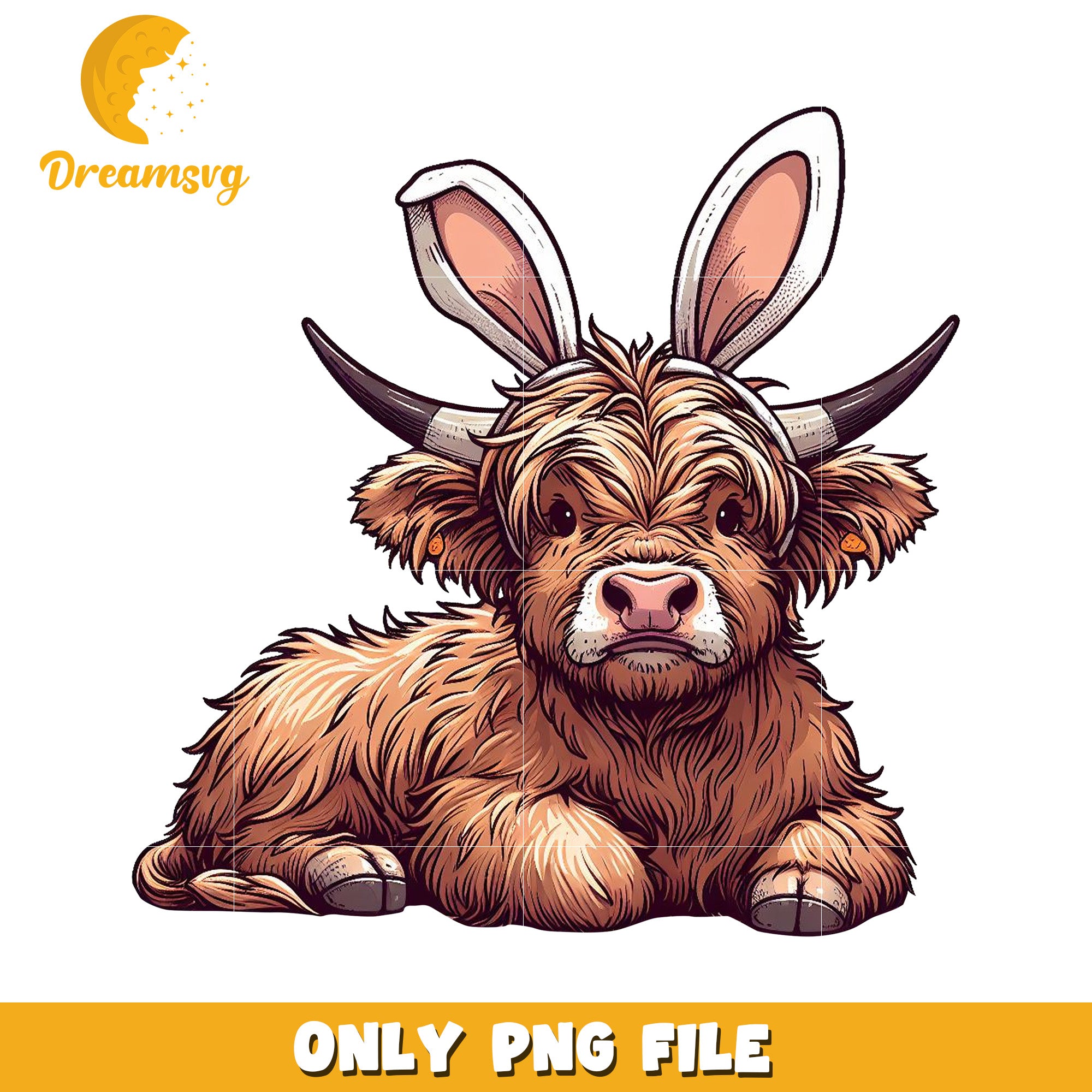 Highland Cow Bunny Ears PNG