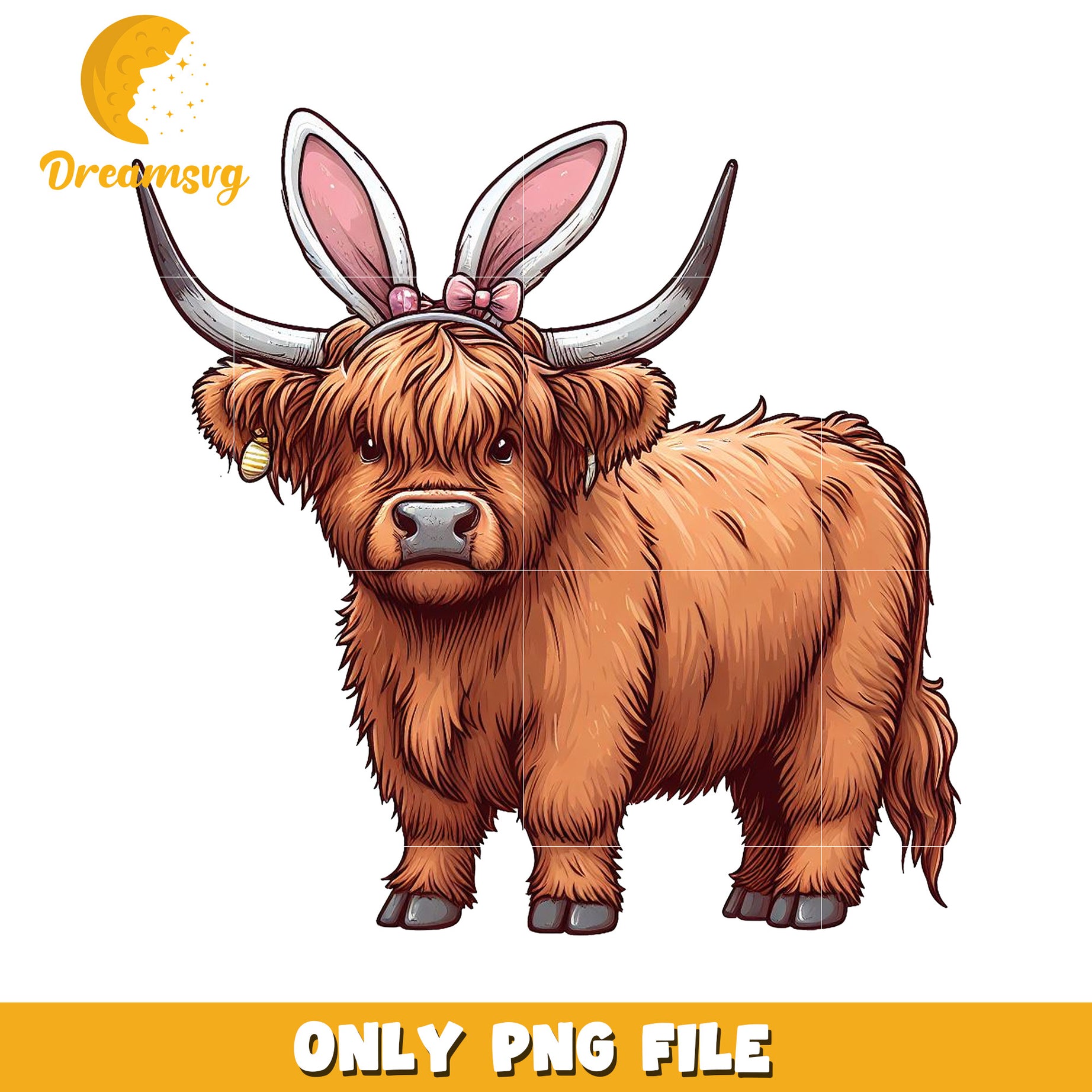 Highland Cow Bunny PNG File Cute Animal Illustration