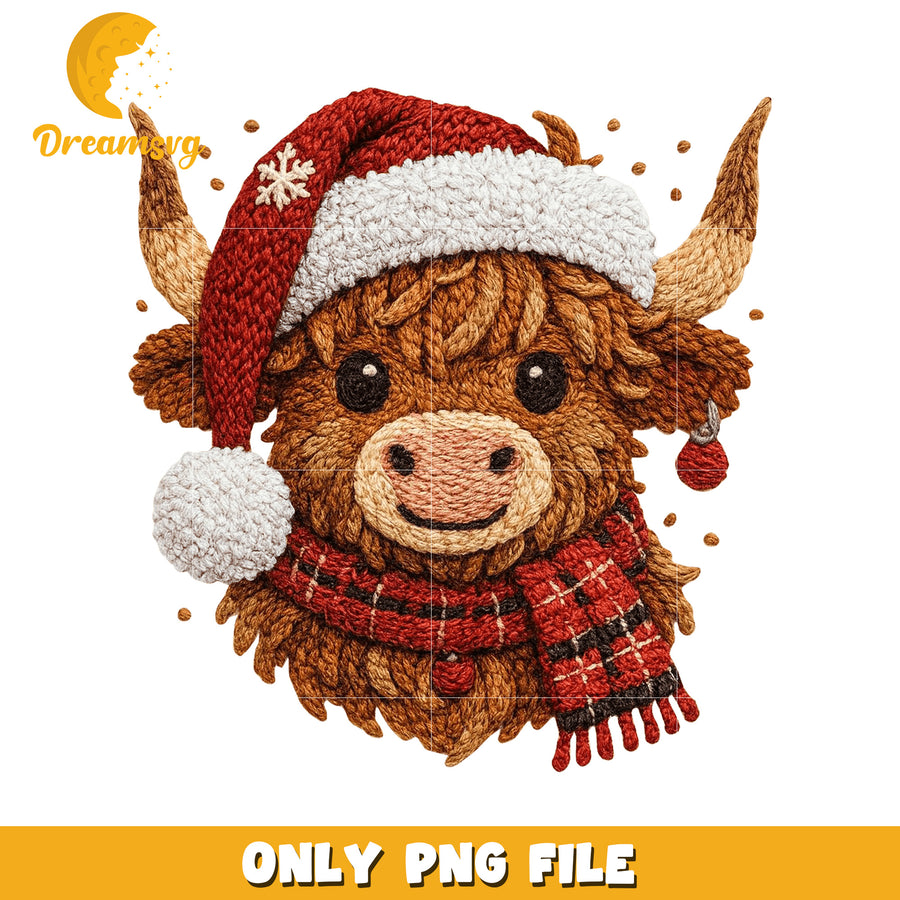 Highland Cow Christmas png, white christmas​​​ png, cartoon​ png