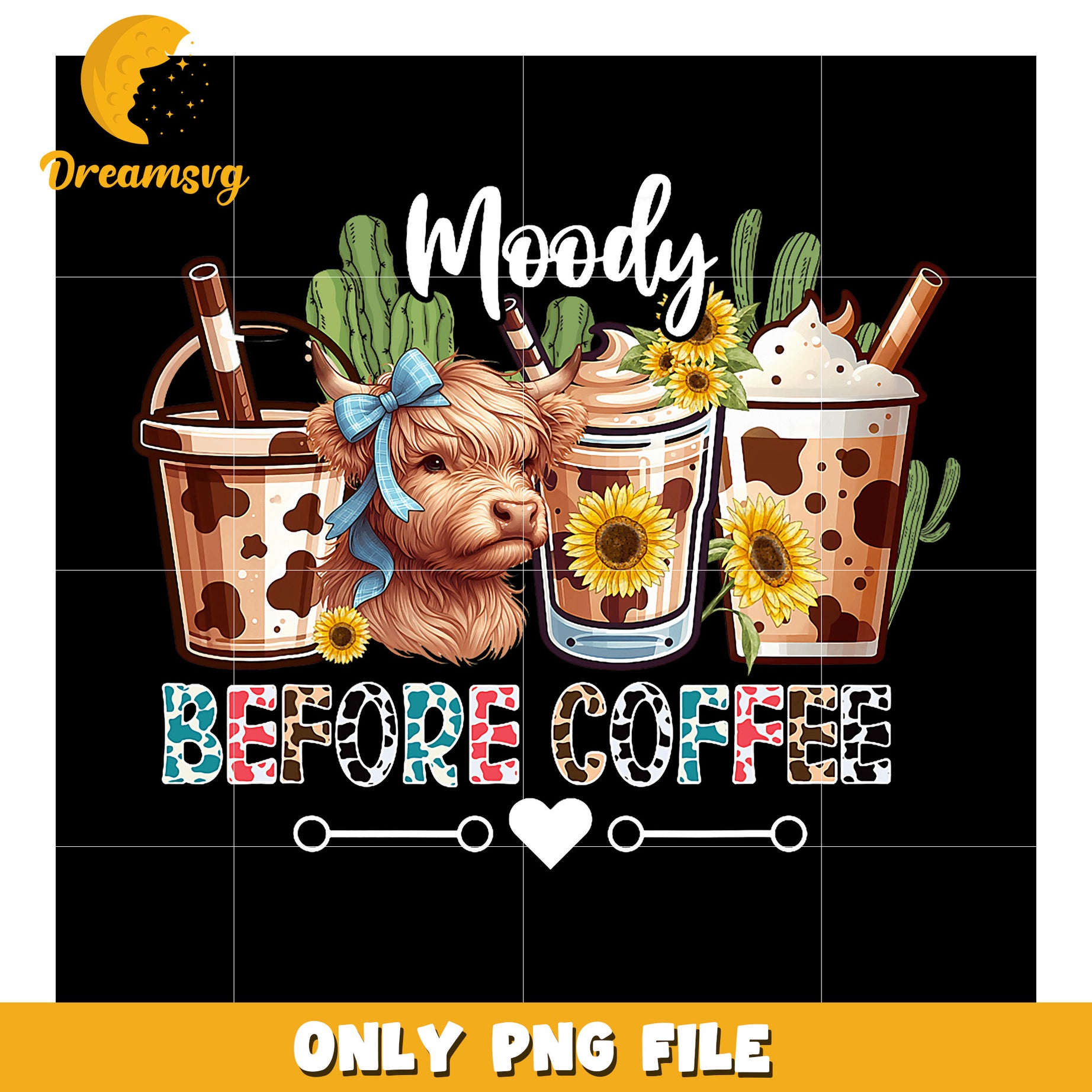 Highland Cow Coffee PNG Moody Before Coffee Design